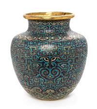 A Large Cloissone Enamel Jar Height 16 1/2 inches. — 18TH CENTURY