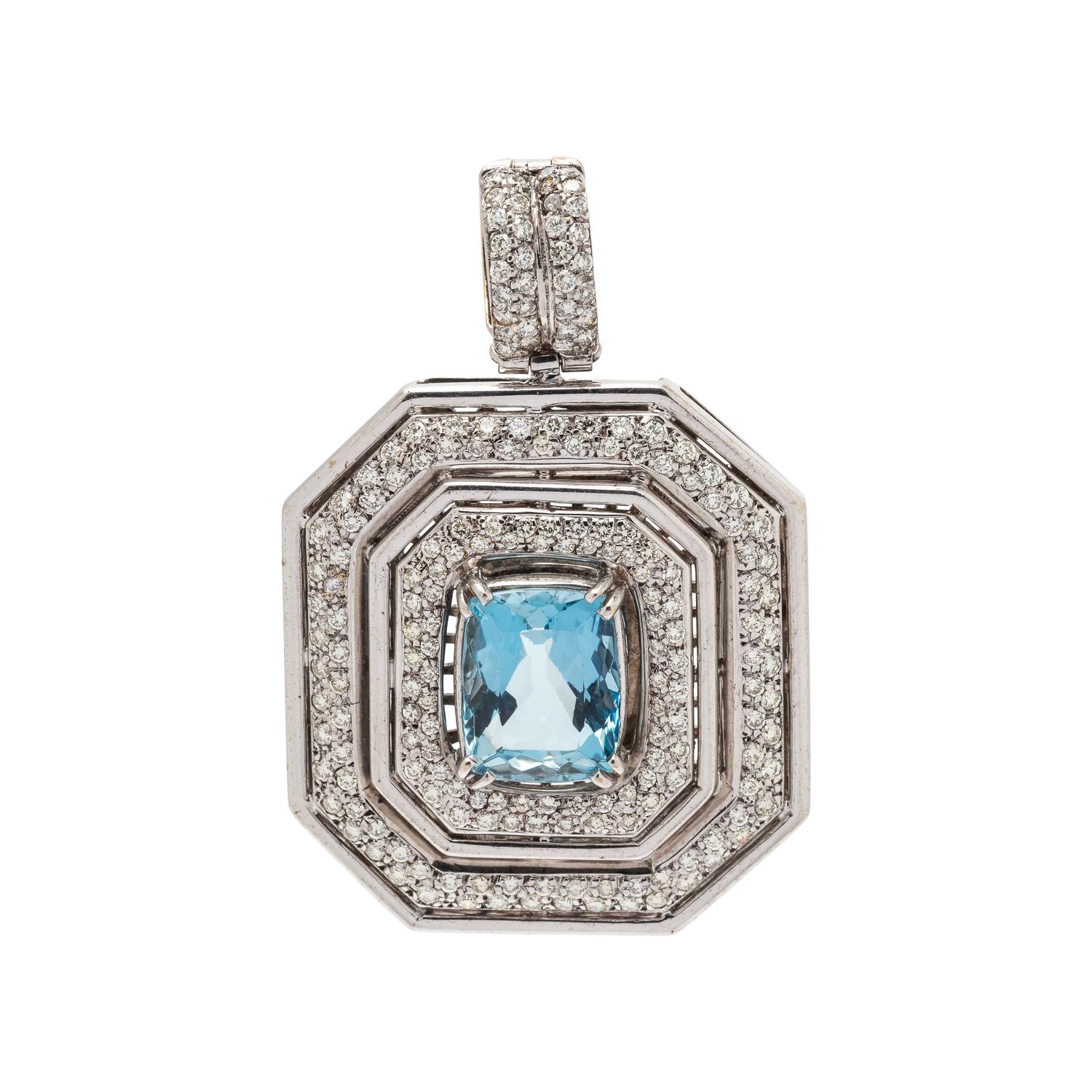 AQUAMARINE AND DIAMOND PENDANT