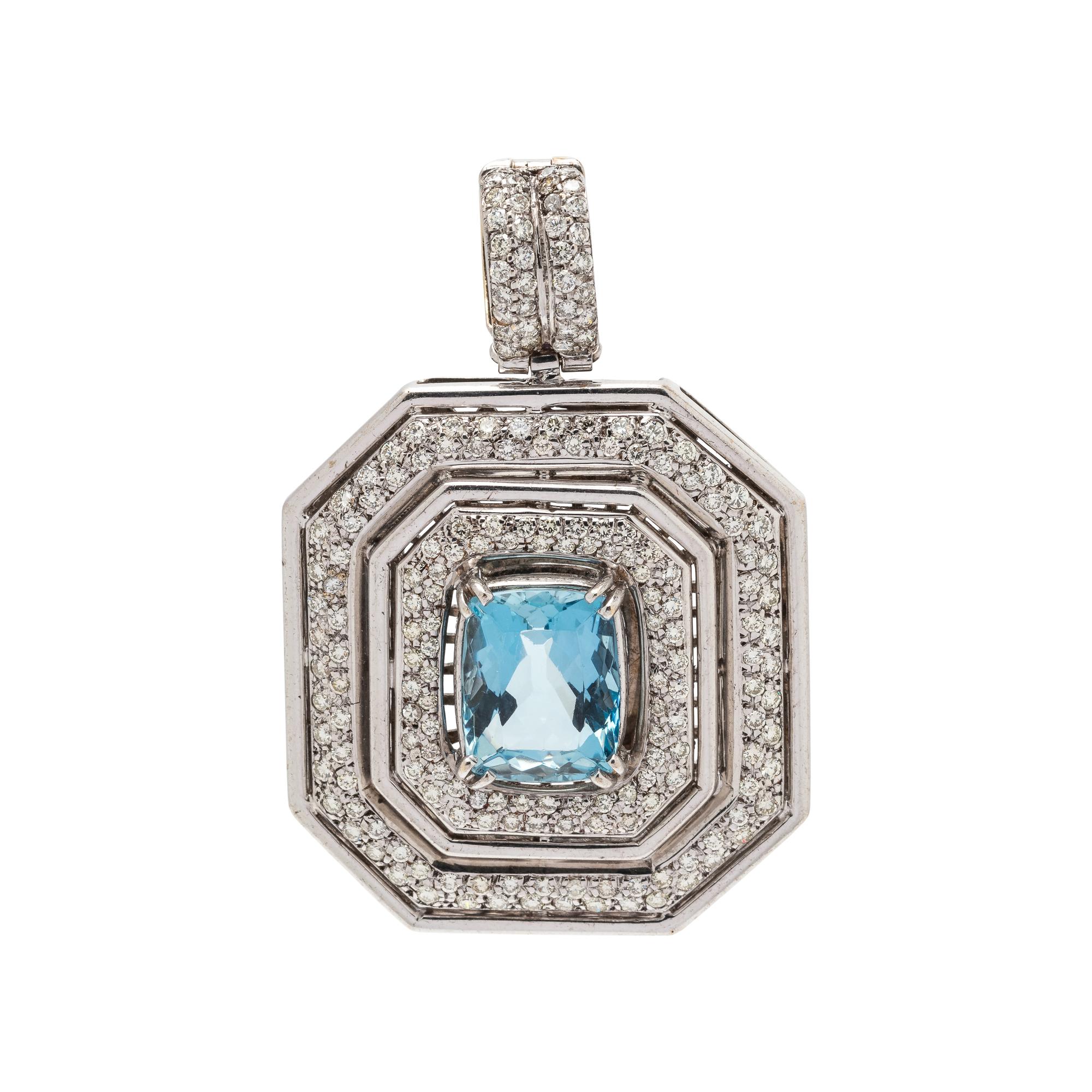 AQUAMARINE AND DIAMOND PENDANT