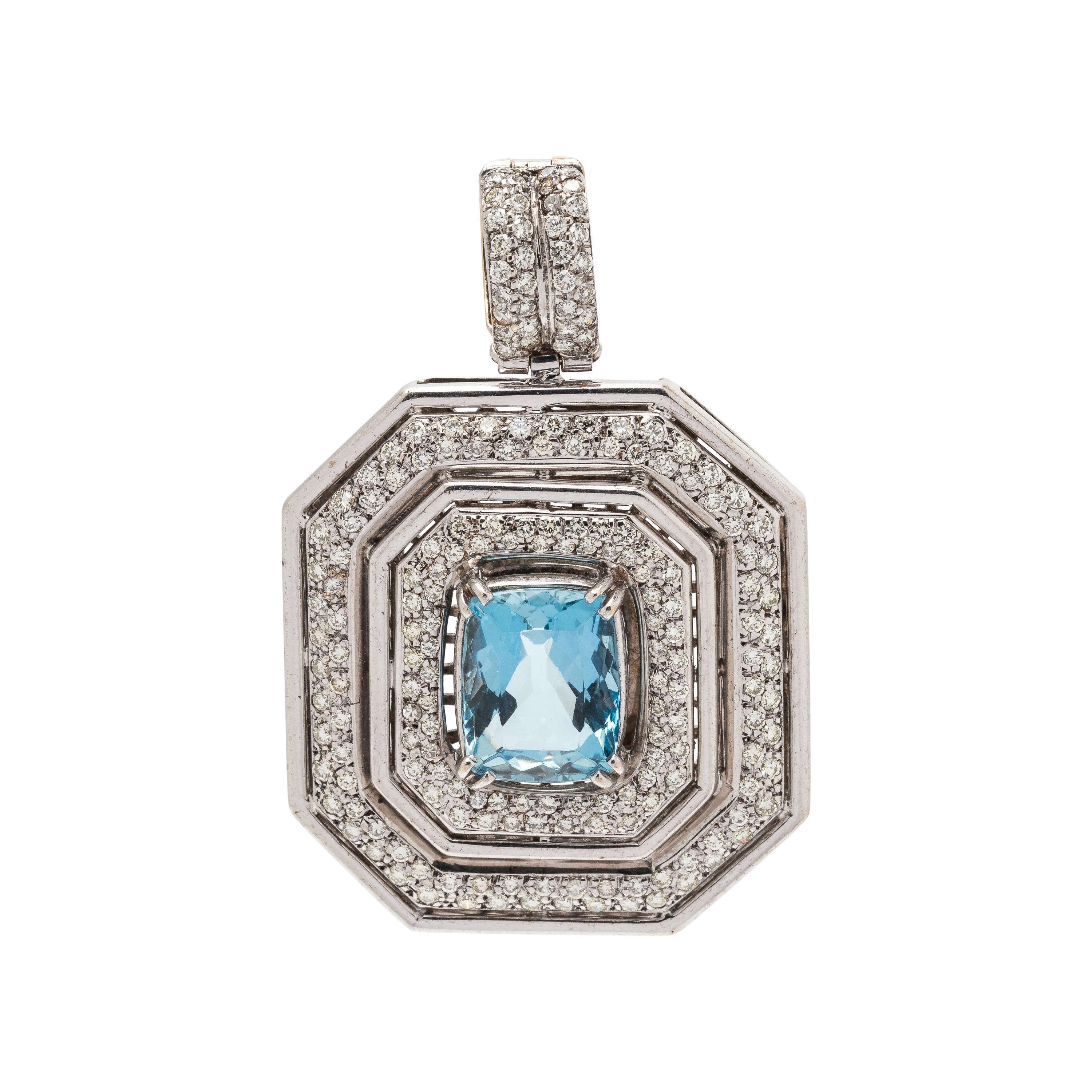 AQUAMARINE AND DIAMOND PENDANT