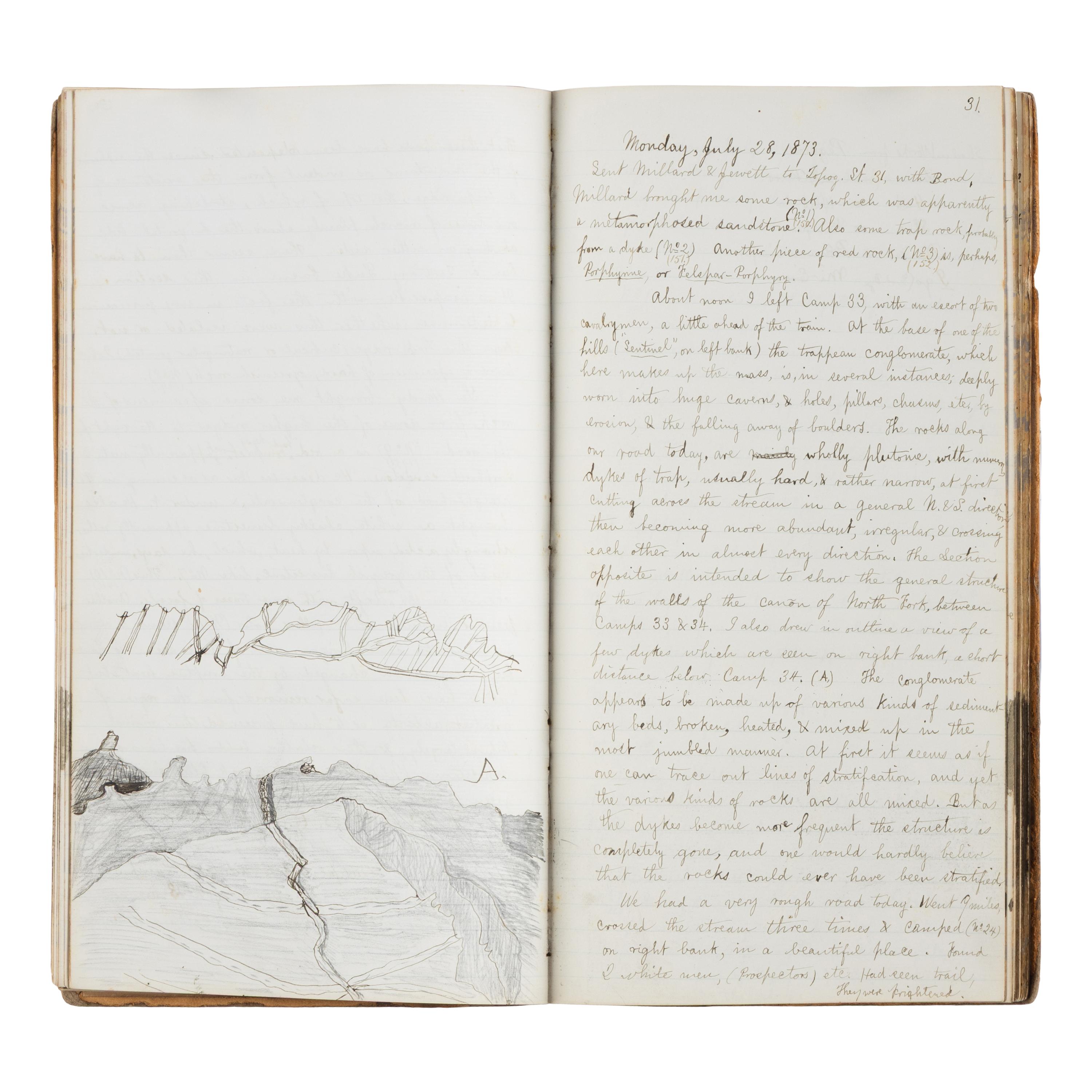 [Yellowstone]. Comstock, Theodore Bryant (1849-1915). A pair of personal manuscript journals documenting Comstock's 1873 exploration of Yellowstone. [Wyoming Territory, 1873-1875].