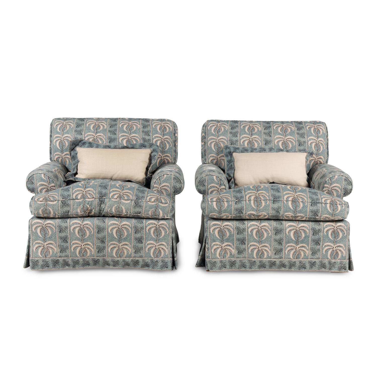 A Pair of Printed Cotton Upholstered Armchairs