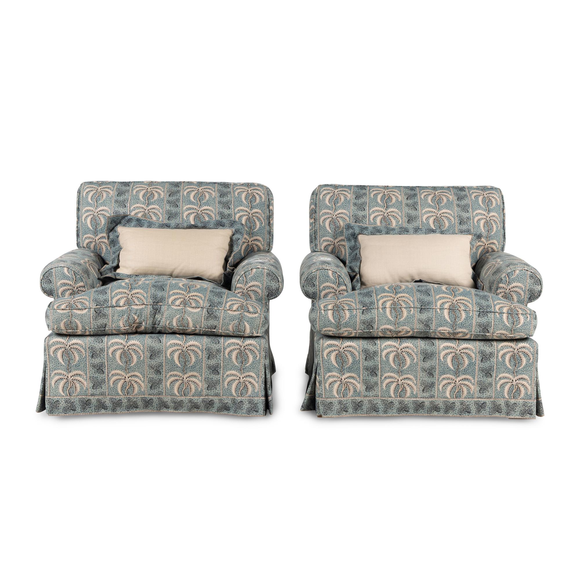 A Pair of Printed Cotton Upholstered Armchairs