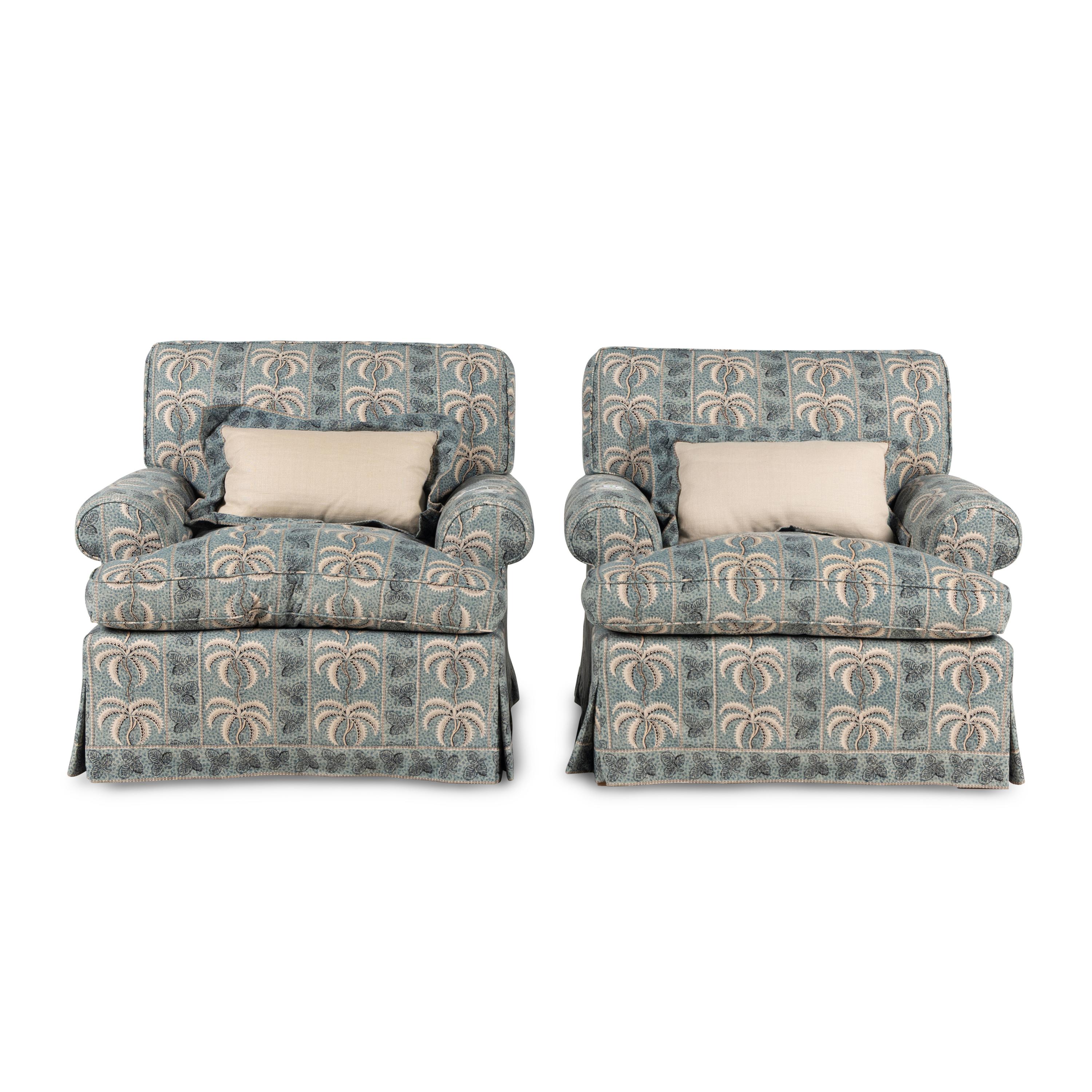 A Pair of Printed Cotton Upholstered Armchairs