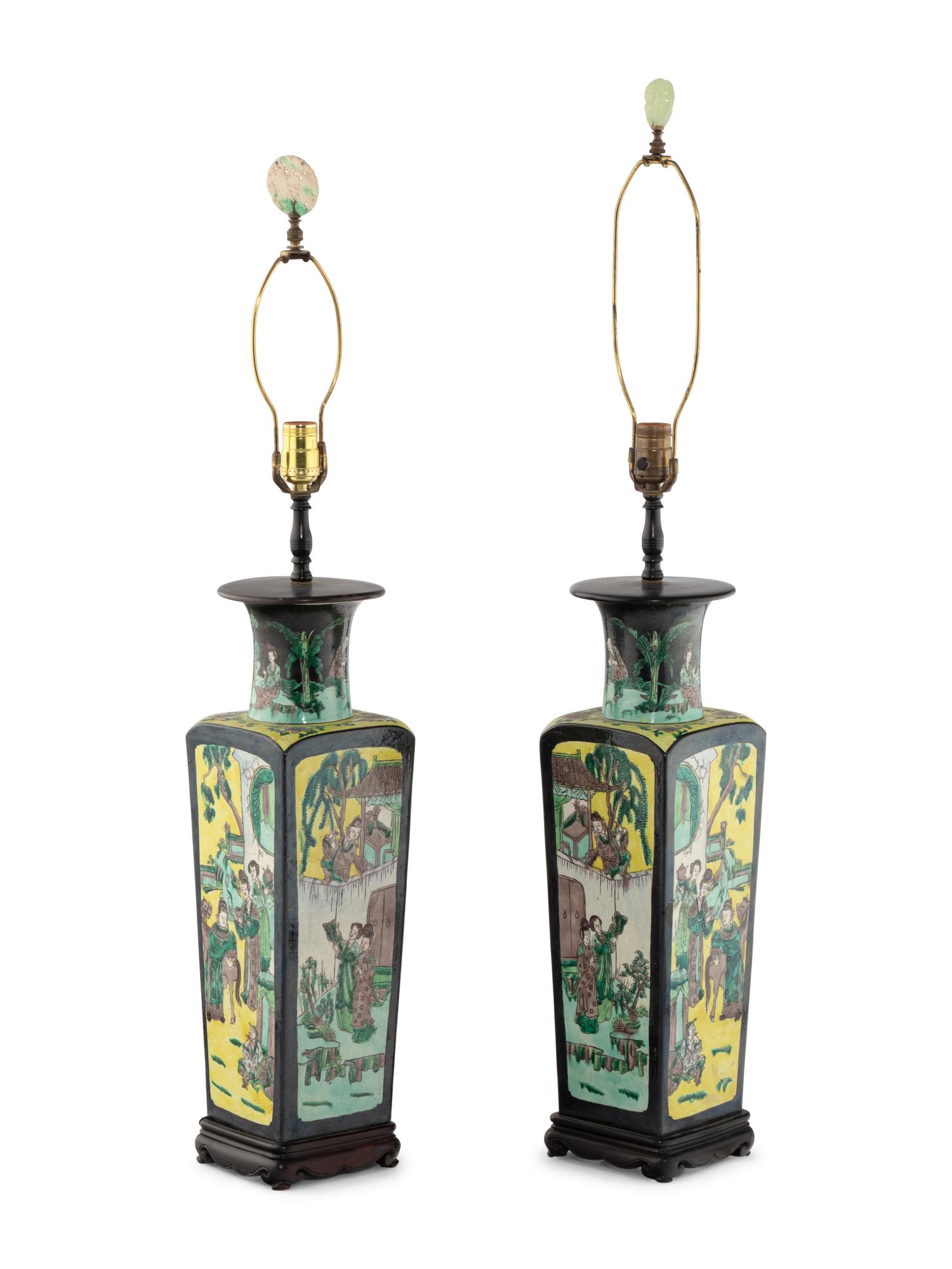 A Pair of Chinese Famille Noir Vases