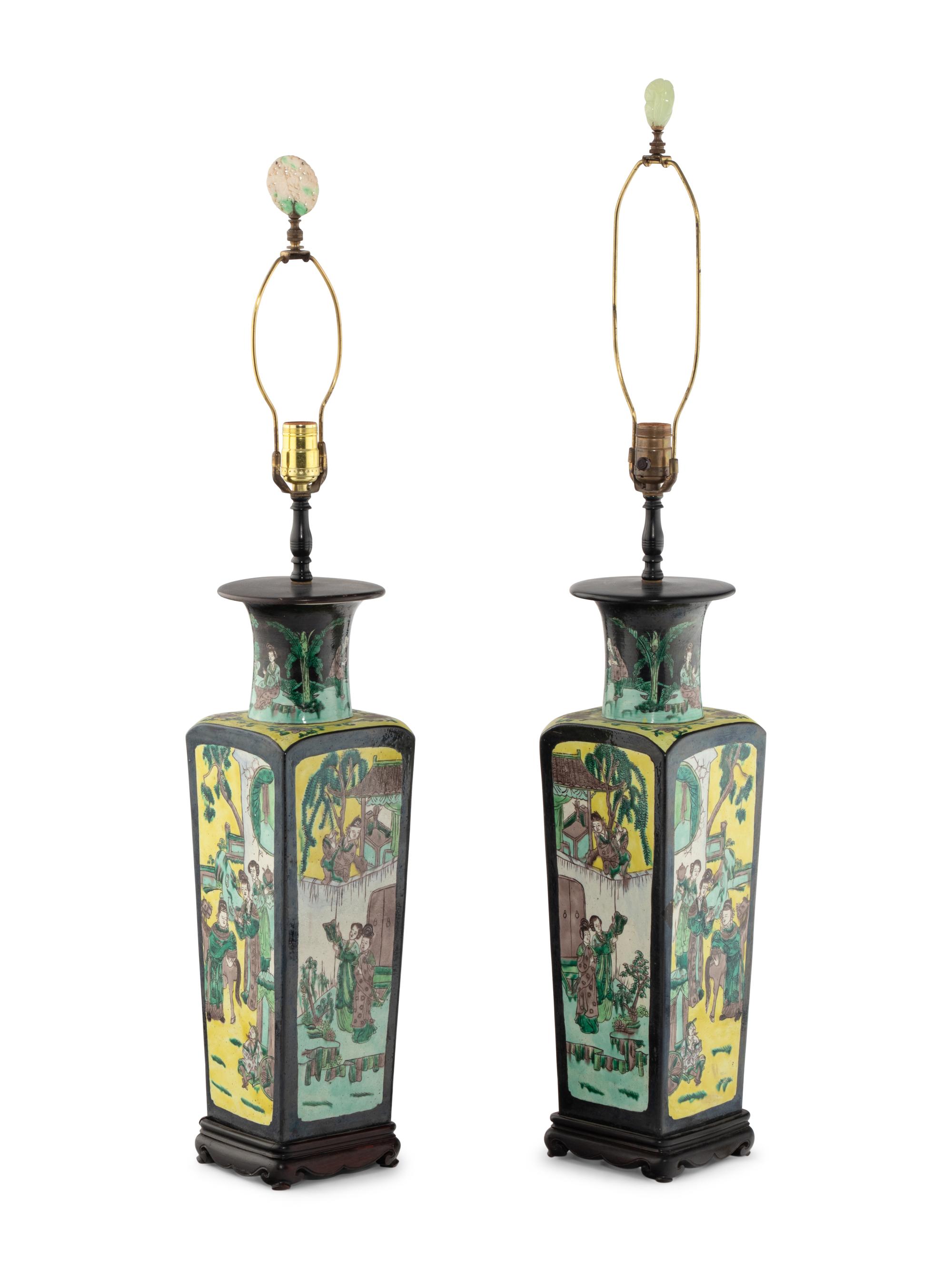 A Pair of Chinese Famille Noir Vases