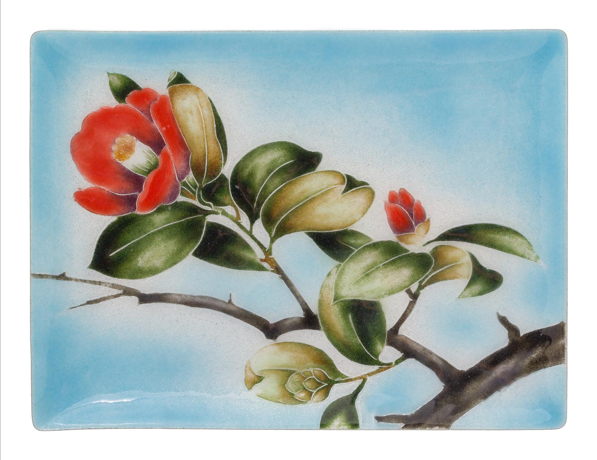 A Japanese Cloisonne Enamel Plate Height 9 1/2 inches.