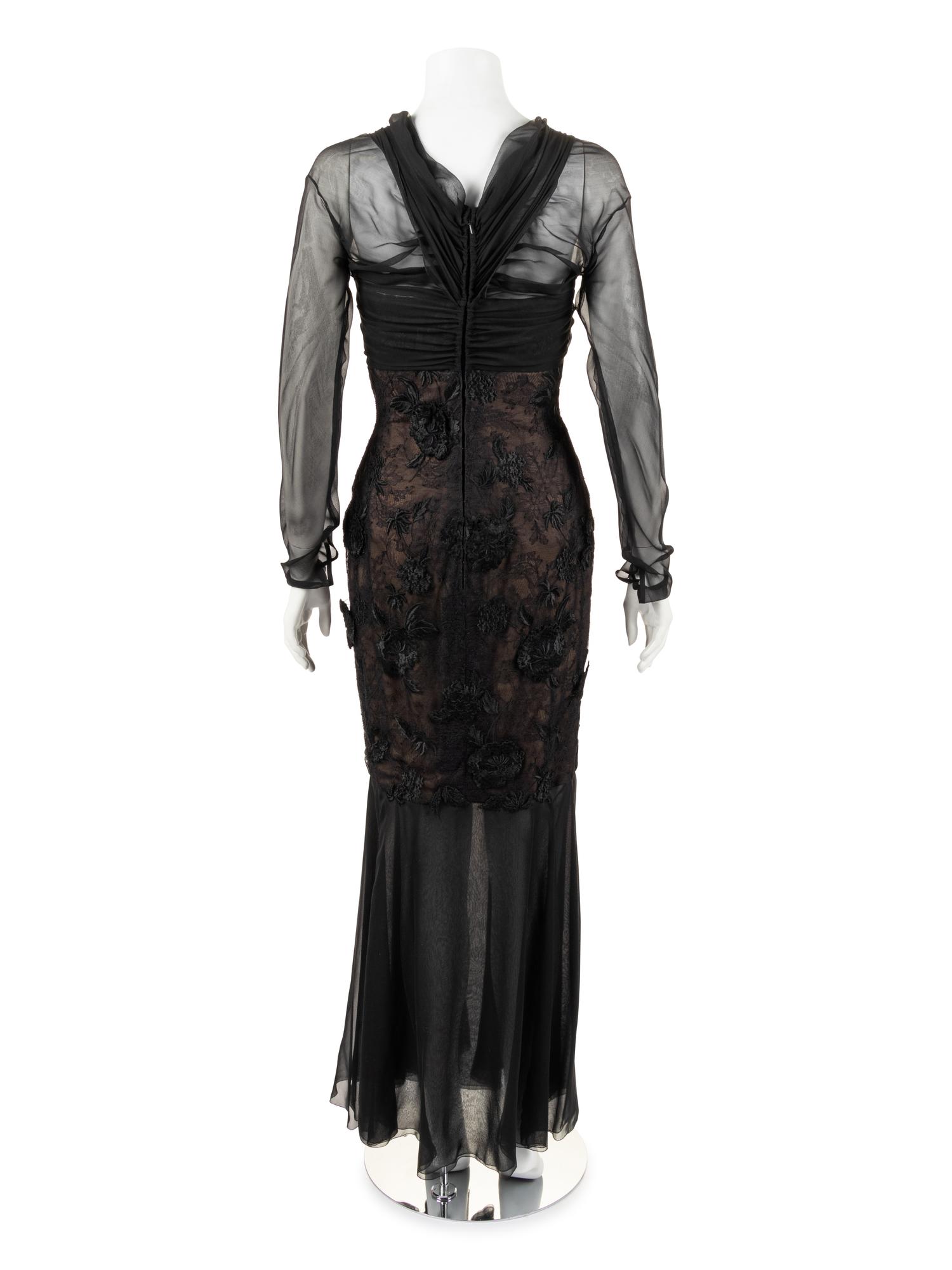 Christian Dior Haute Couture Lace and Chiffon Evening Dress, 1980s