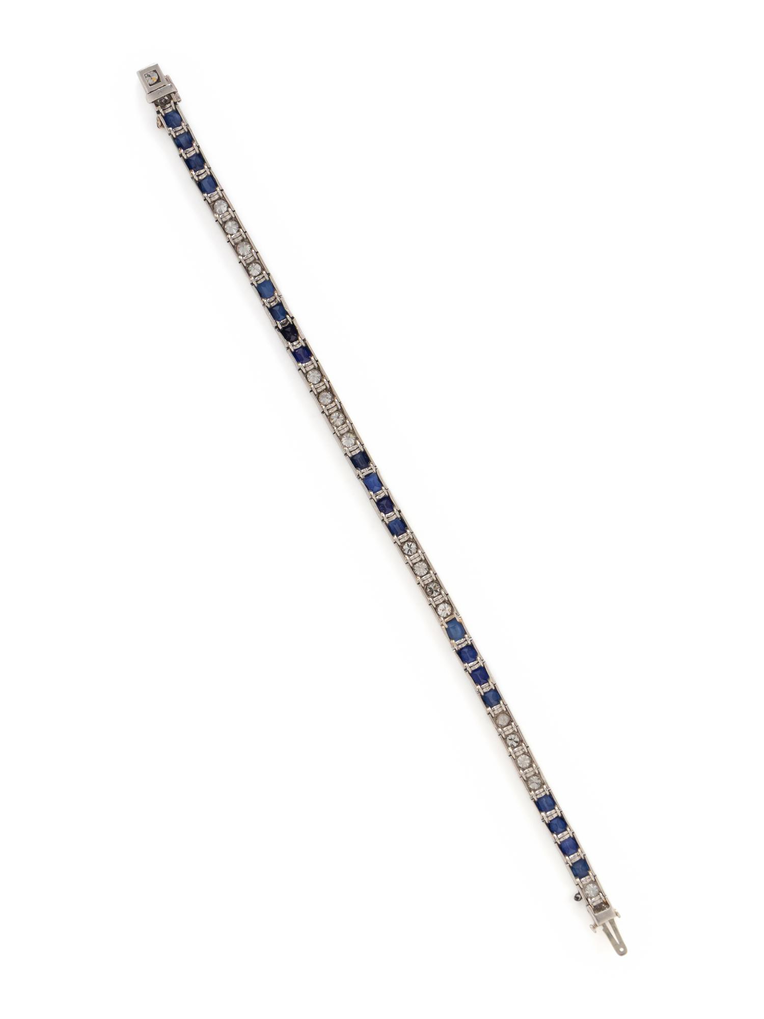 ART DECO, DIAMOND, SYNTHETIC SAPPHIRE, AND PLATINUM BRACELET