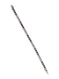 ART DECO, DIAMOND, SYNTHETIC SAPPHIRE, AND PLATINUM BRACELET