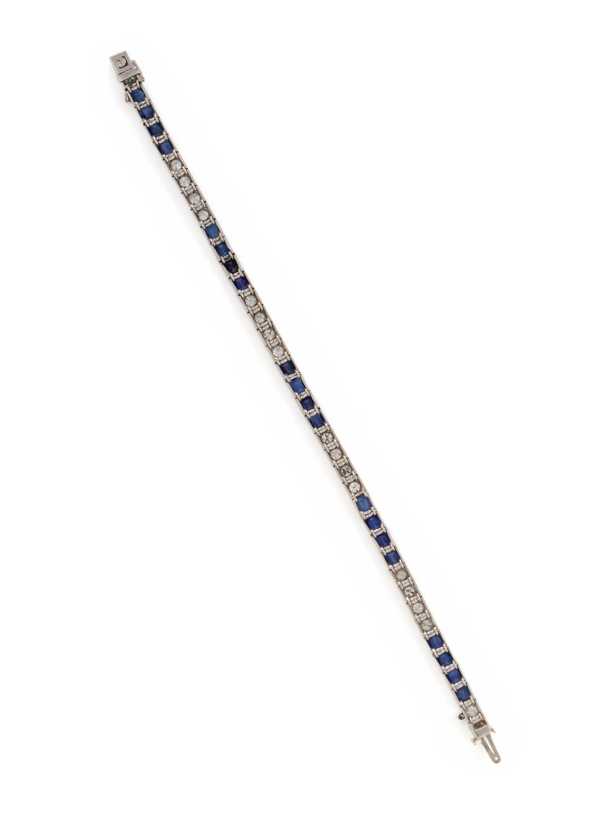 ART DECO, DIAMOND, SYNTHETIC SAPPHIRE, AND PLATINUM BRACELET