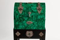 A Ruby, Emerald and Filigree Mounted Malachite Casket on Stand