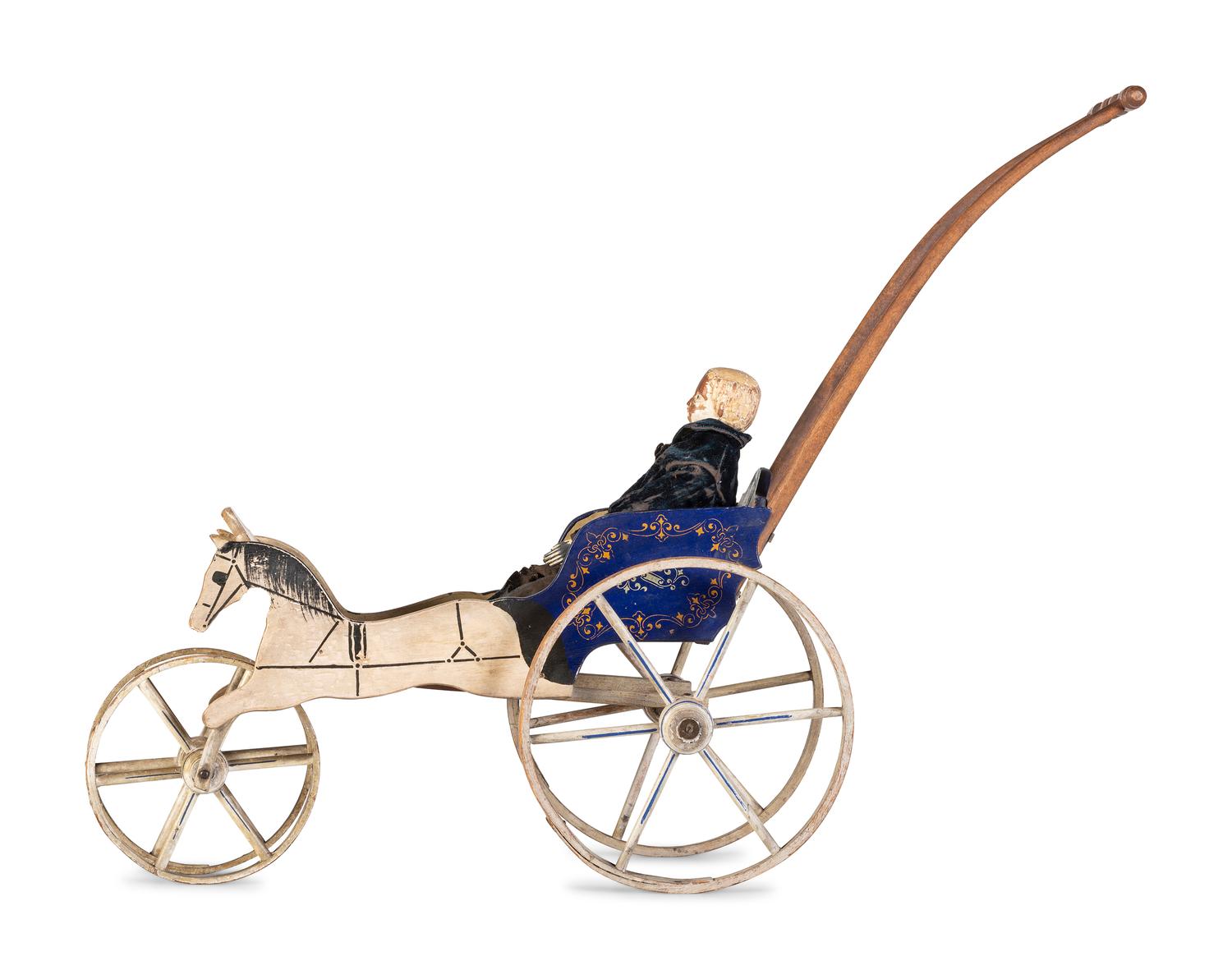 A Carved and Painted Horse-Form Doll’s Carriage
