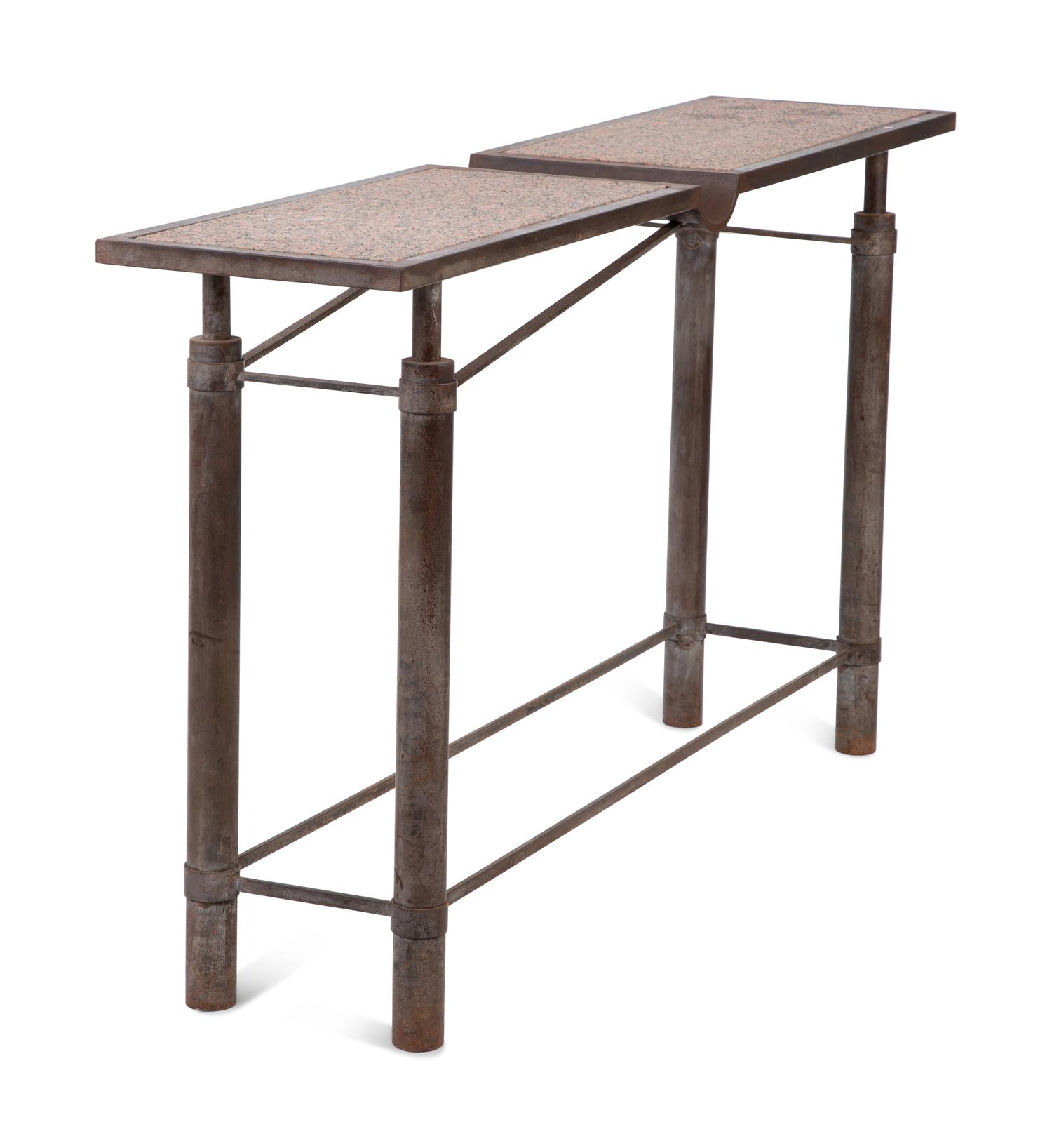 A French Bronze Pink Granite Inset Top Console Table — 20TH CENTURY