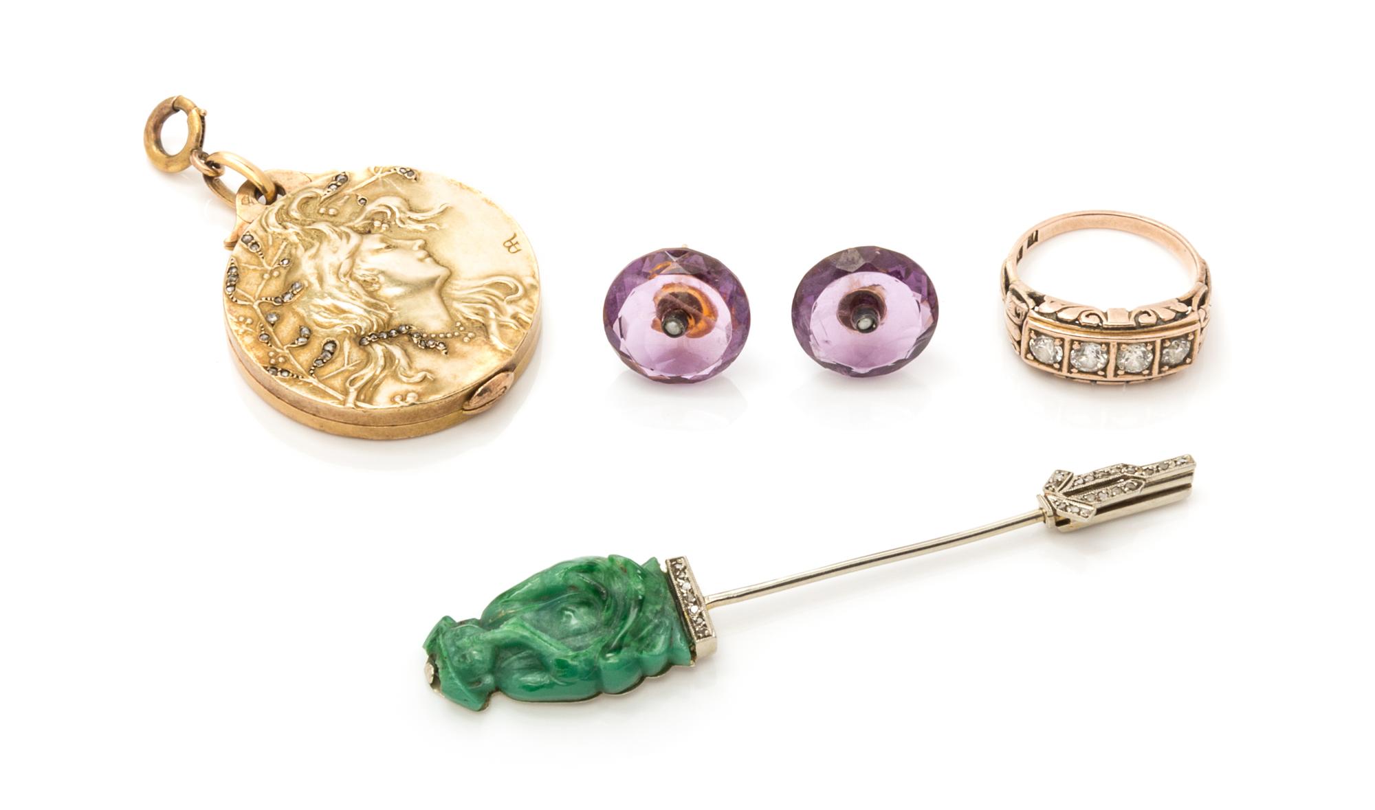 A Collection of Art Nouveau and Art Deco Jewelry, 18.60 dwts.