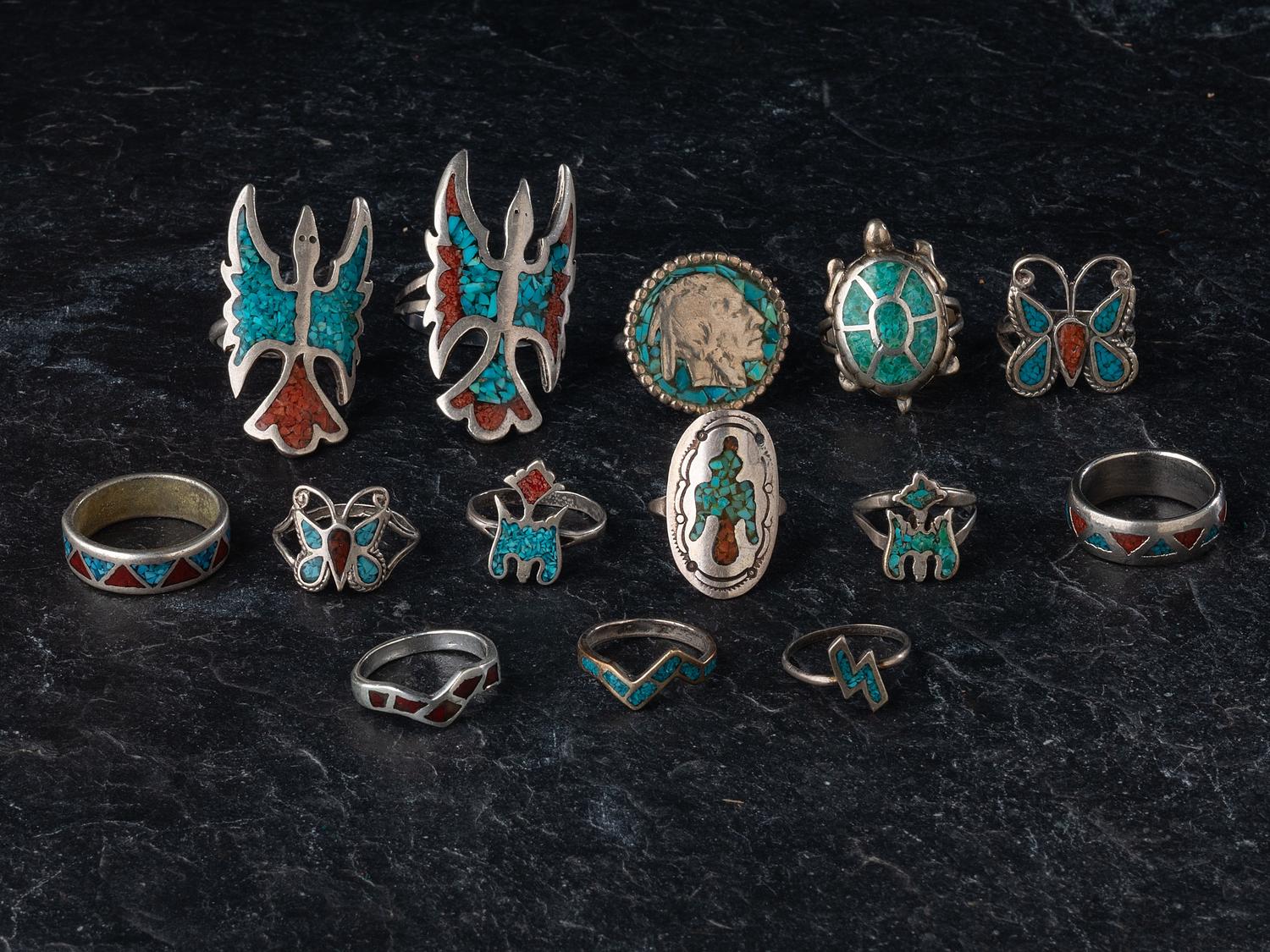Navajo and Southwestern-style Chip Inlay Rings