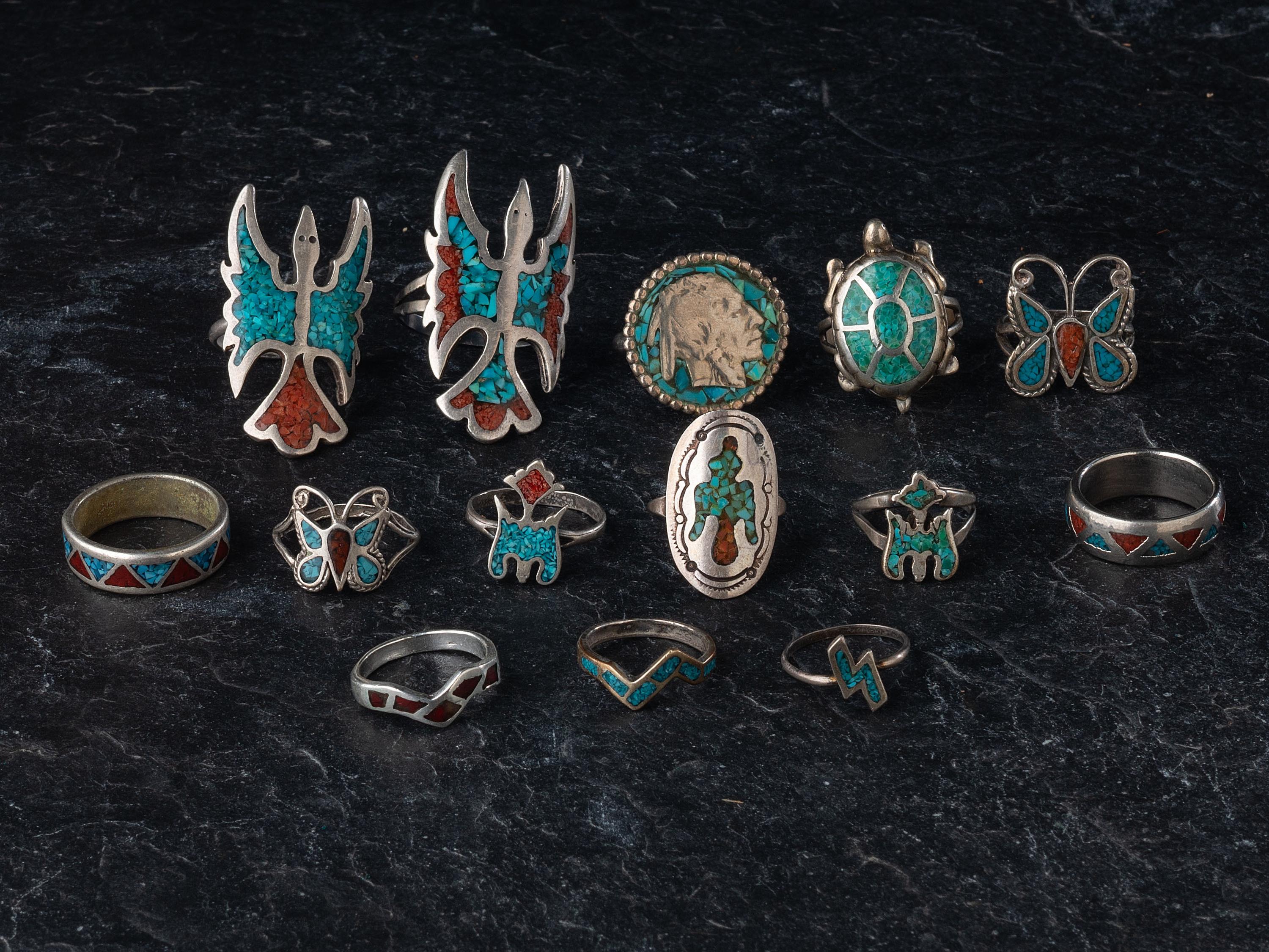 Navajo and Southwestern-style Chip Inlay Rings