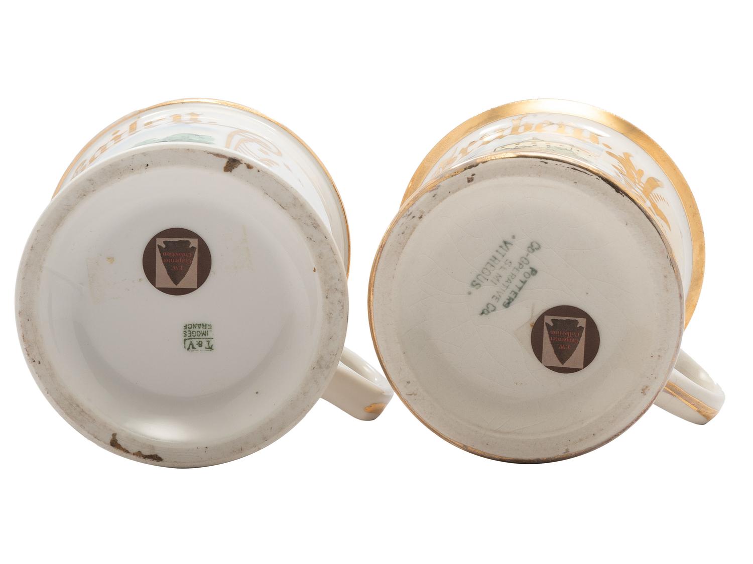 Two Porcelain Shaving Mugs with Automobiles