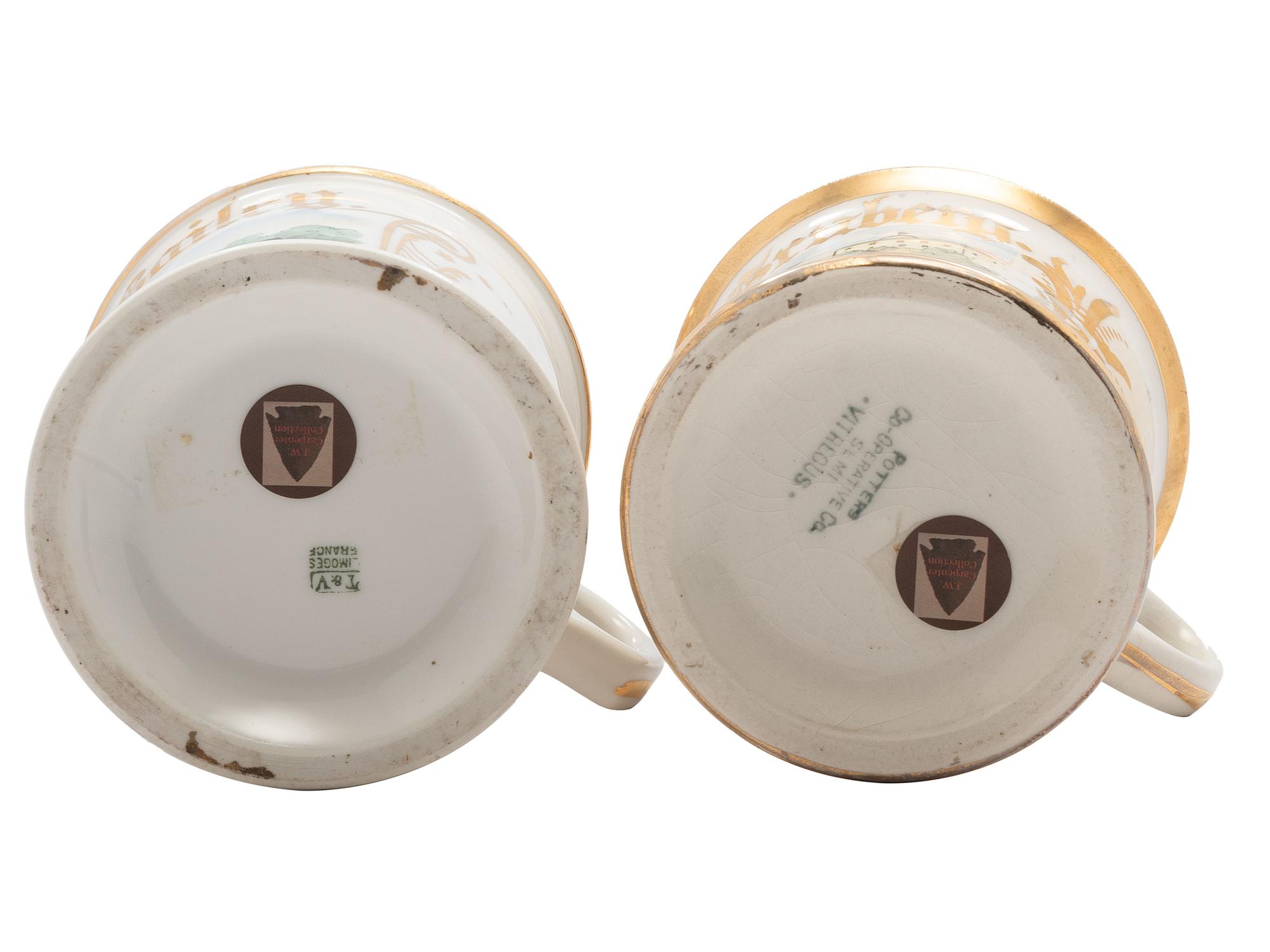 Two Porcelain Shaving Mugs with Automobiles