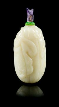 A Mottled White Jade Snuff Bottle Height 3 1/4 inches. — 19TH CENTURY