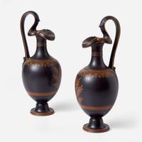 A Pair of Wedgwood Encaustic-decorated Black Basalt Oenochoe UK, circa 1795