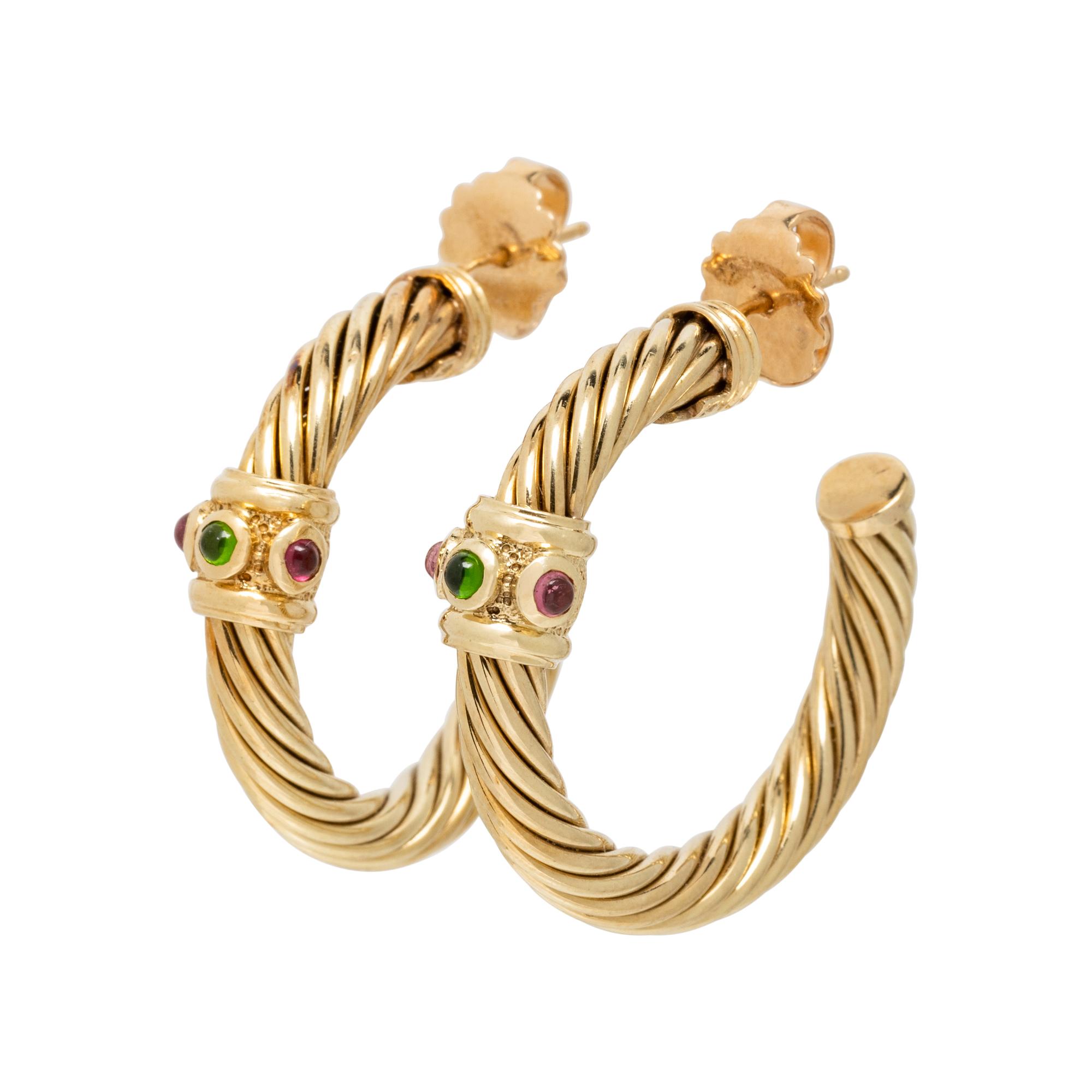DAVID YURMAN, YELLOW GOLD AND MULTIGEM HOOP EARRINGS