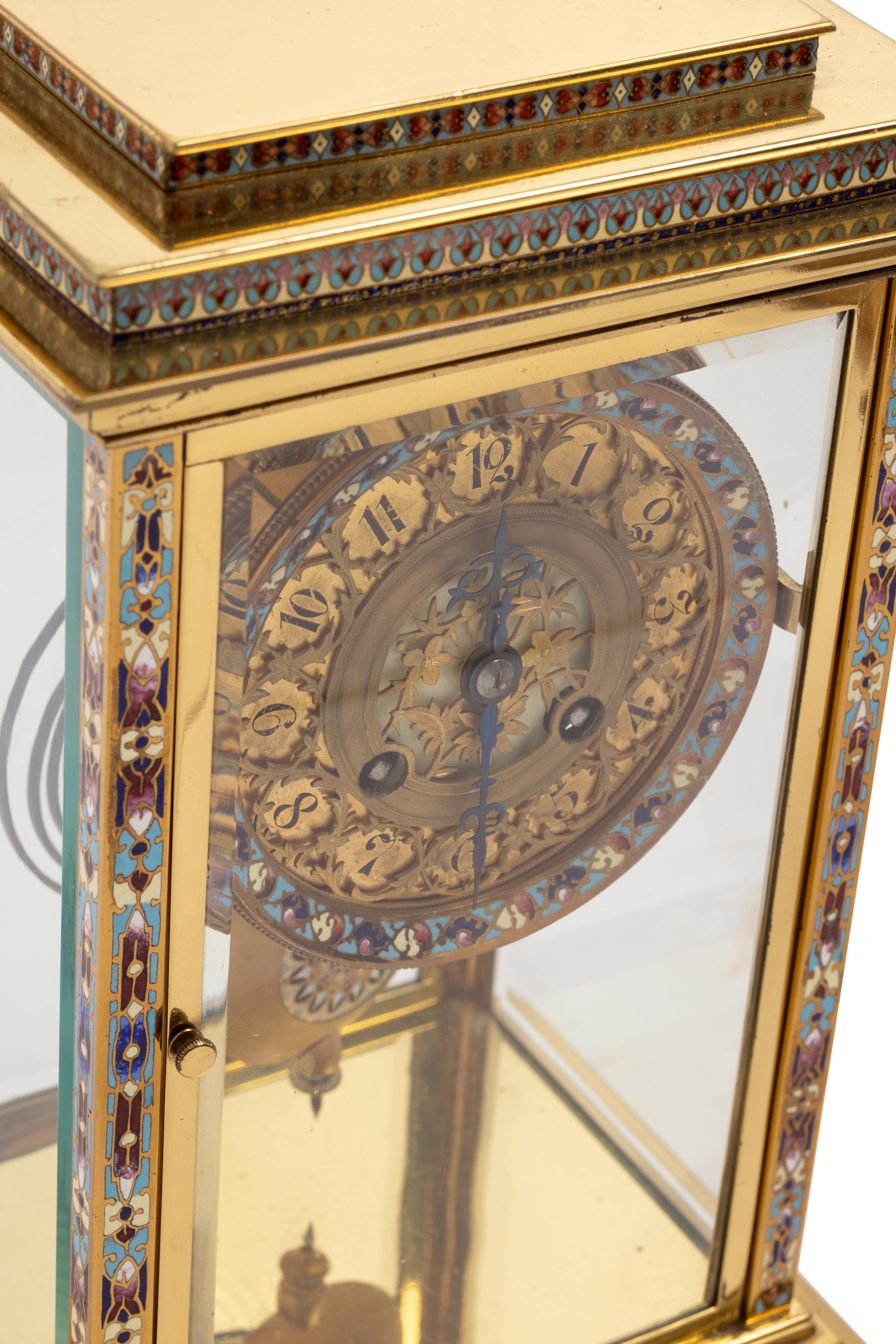 A French Gilt Brass and Champlevé Mantel Clock Retailed by Tiffany & Co.