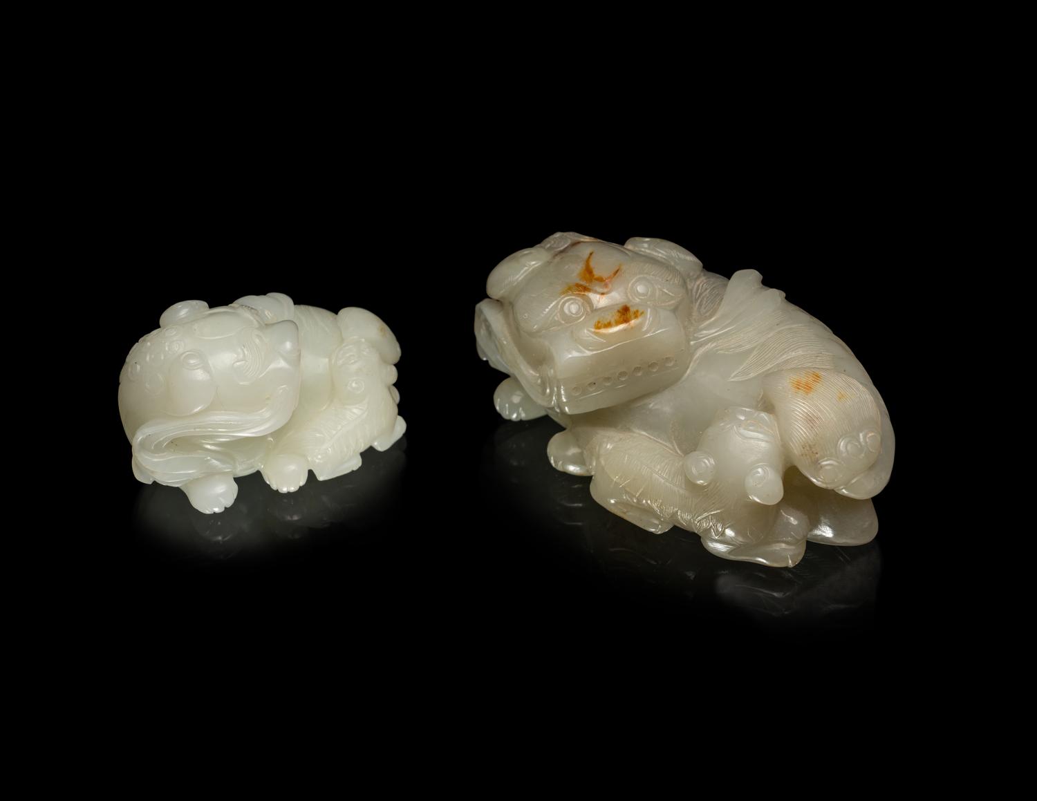 Two Chinese Carved Jade Groups of Fu Lions