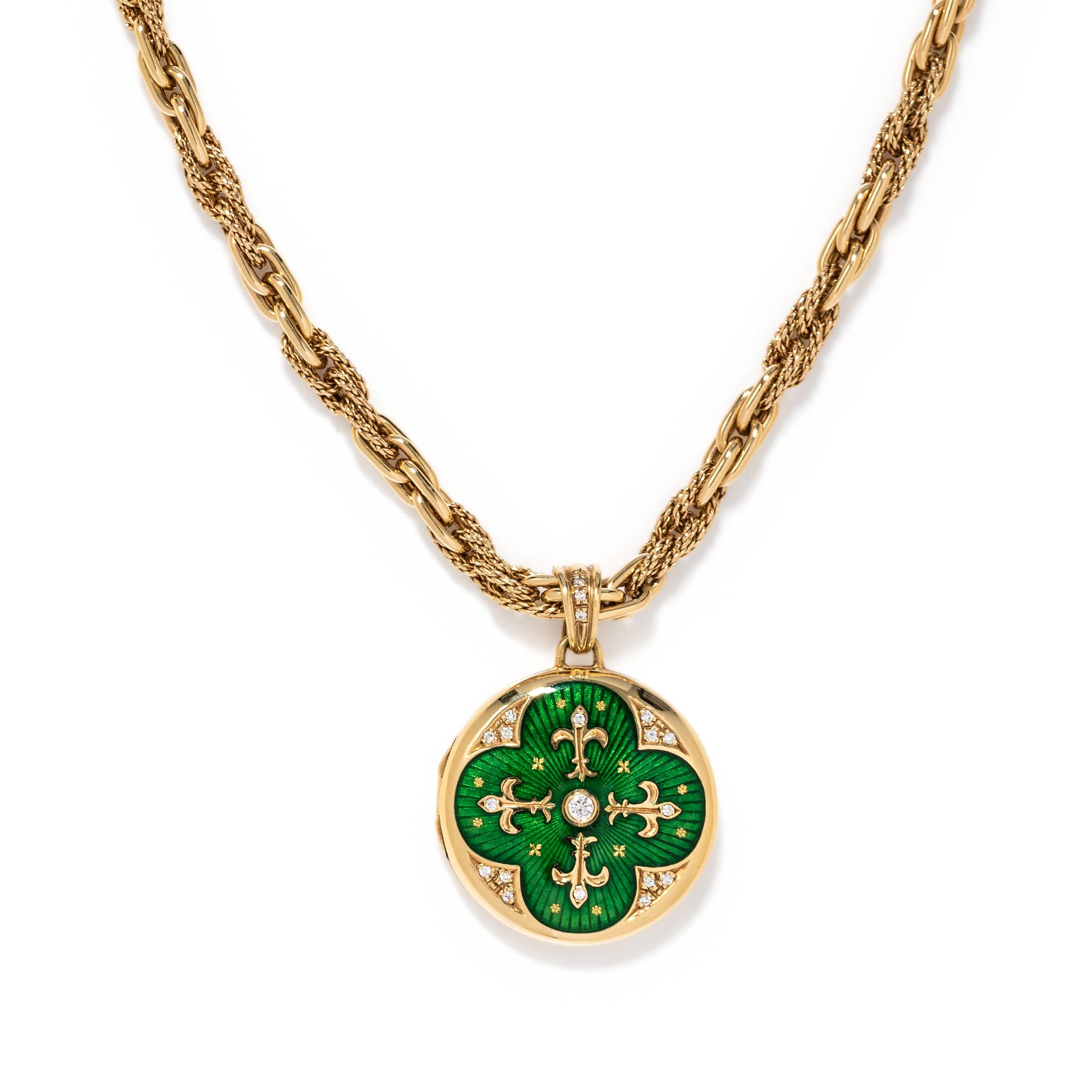 FABERGÉ, VICTOR MAYER, YELLOW GOLD, ENAMEL AND DIAMOND PENDANT/NECKLACE