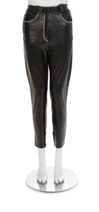 Gianni Versace Black Leather Pants with Rhinestones, 1990s No size label