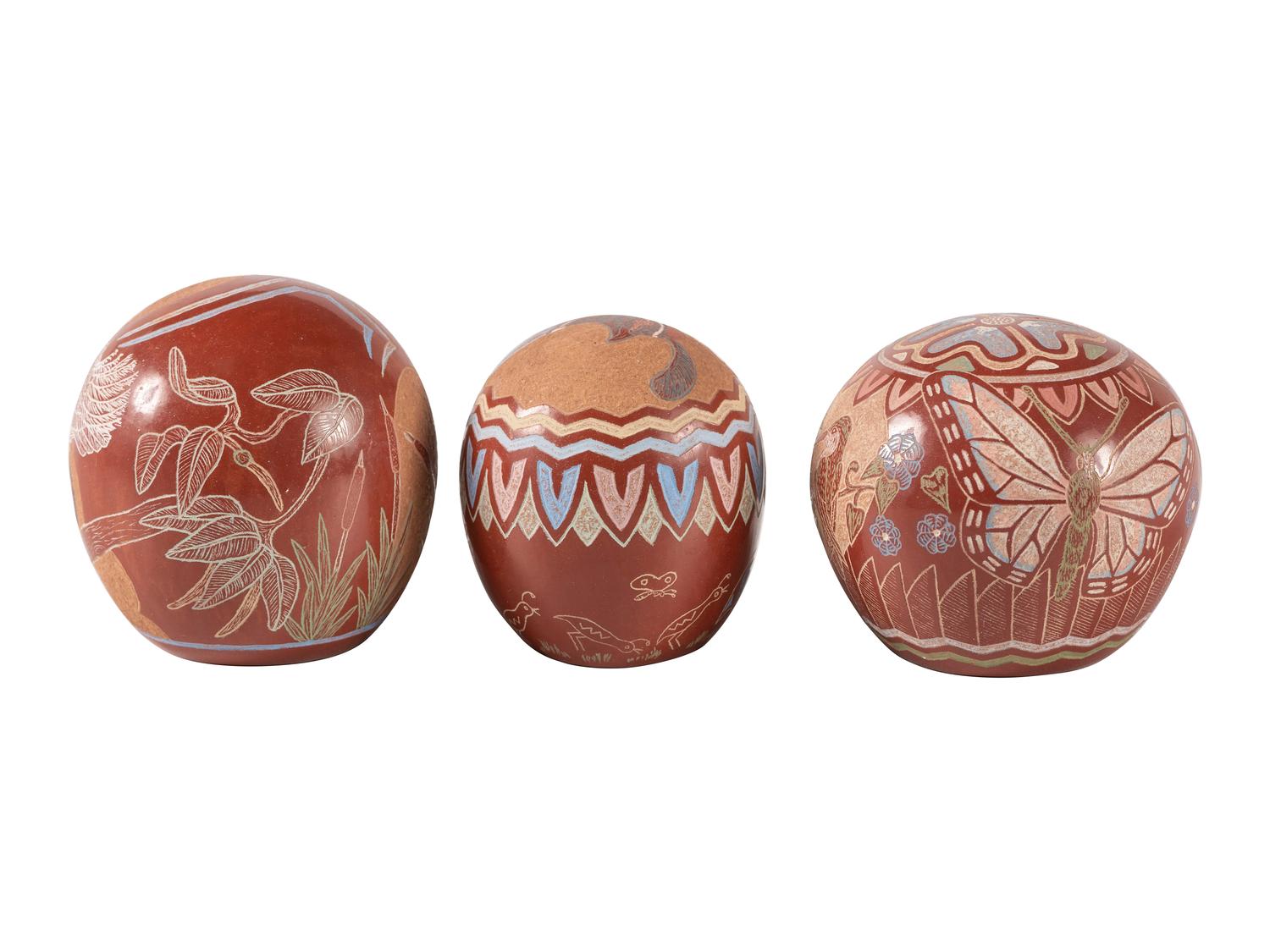 Trio of Miniature Sgraffito Pottery Seed Jars