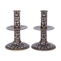 A Pair of Cast Brass 'Surrey Enamel' Candlesticks