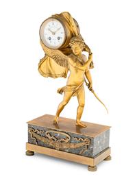 An Empire Style Gilt Bronze and Marble Figural Clock