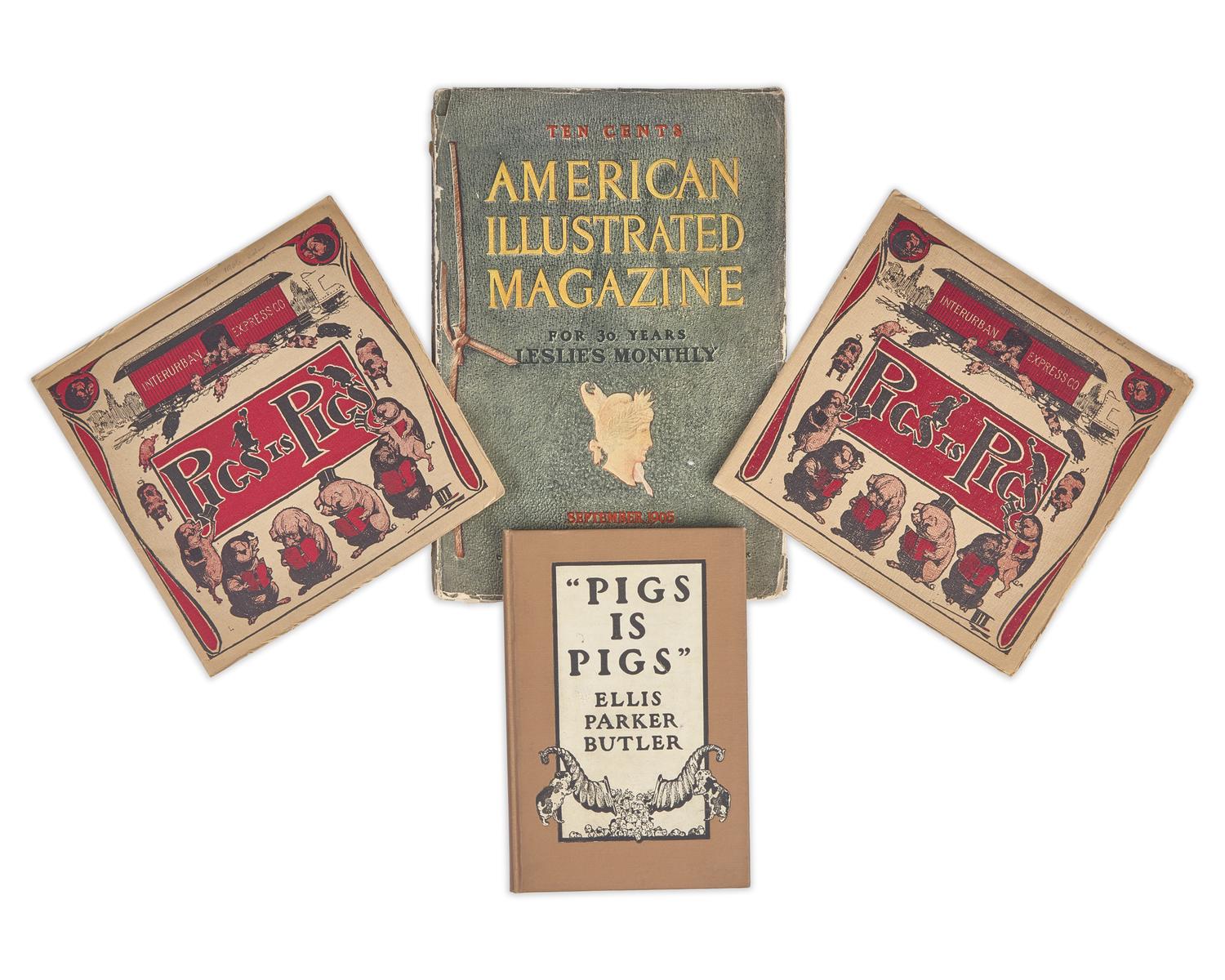 Butler, Ellis Parker. Group of 2 Inscribed Editions of "Pigs is Pigs"