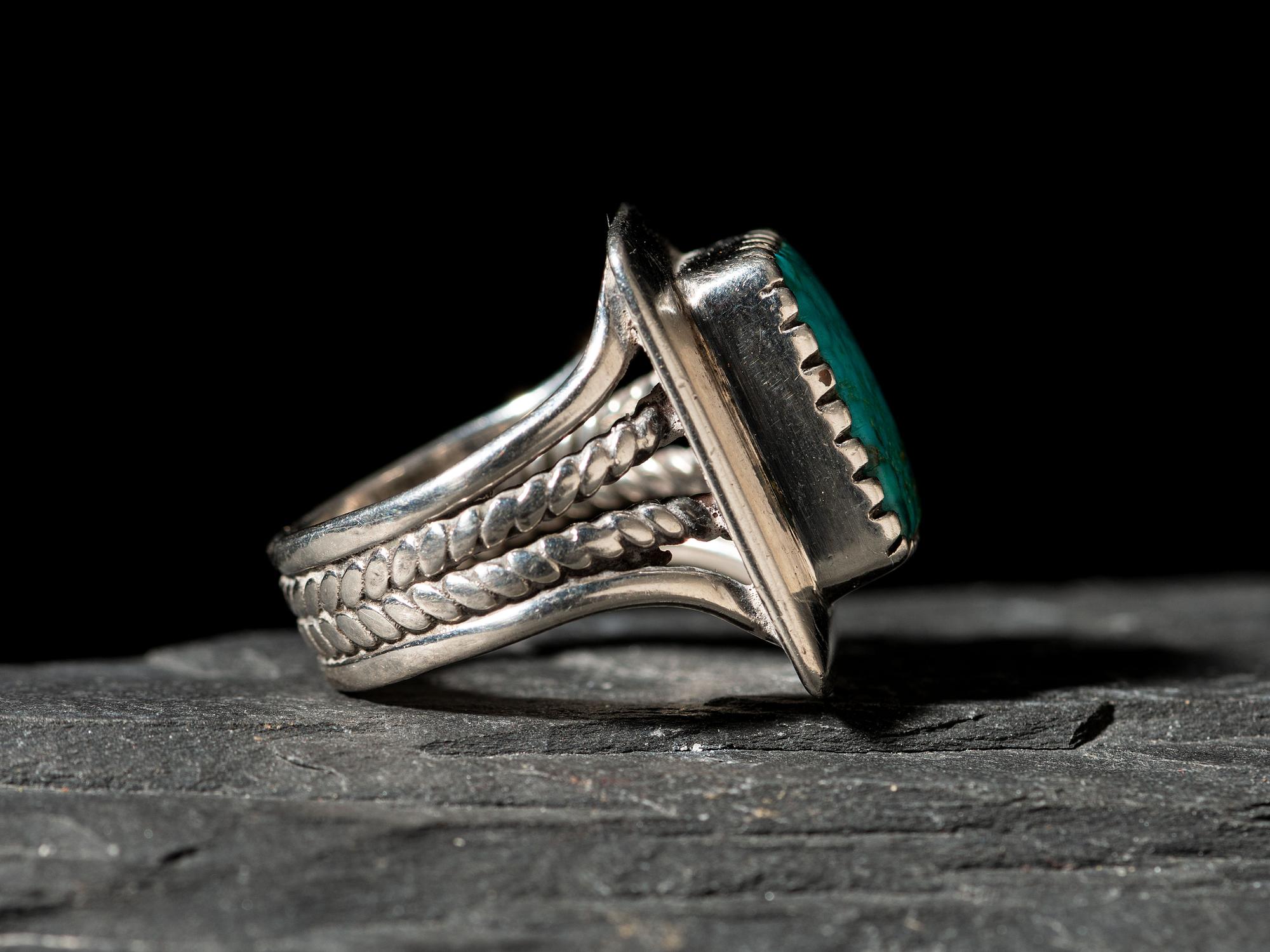 Silver and Blue Diamond Turquoise Ring