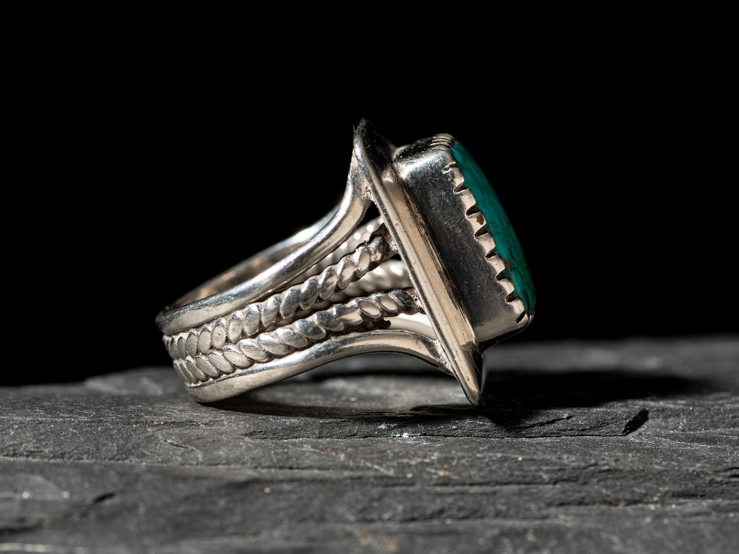 Silver and Blue Diamond Turquoise Ring