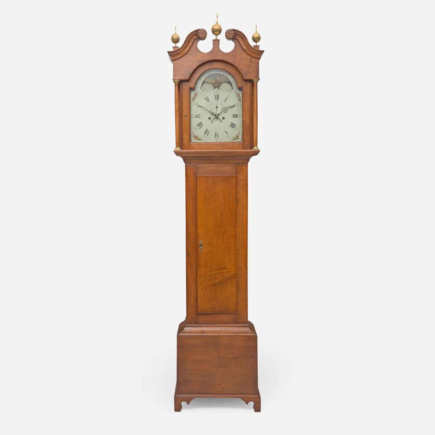 A Federal carved maple tall case clock Works signed Timothy Chandler (1762-1848), Concord, NH, the case attributed to David Young, Hopkinton, NH, circa 1800