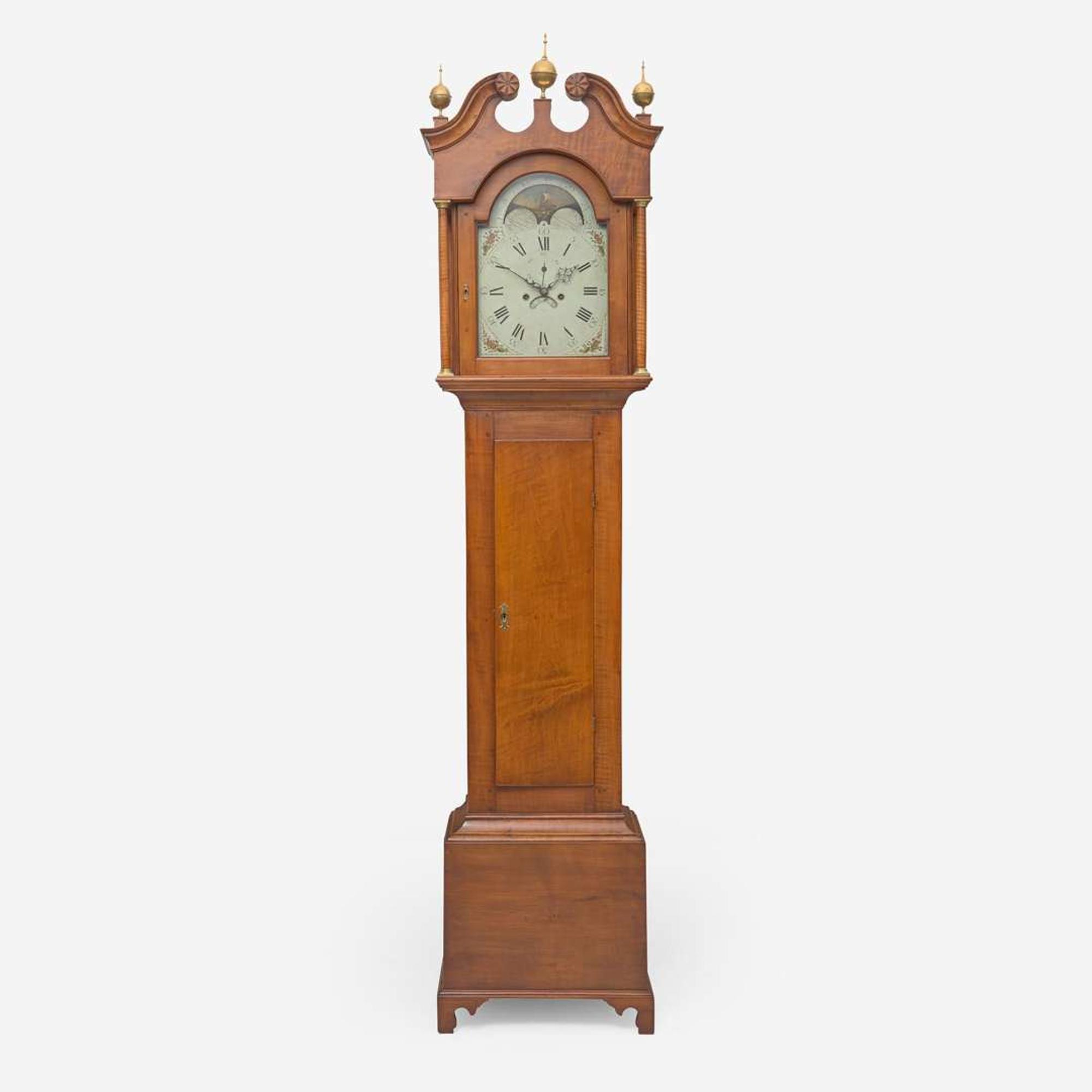 A Federal carved maple tall case clock Works signed Timothy Chandler (1762-1848), Concord, NH, the case attributed to David Young, Hopkinton, NH, circa 1800