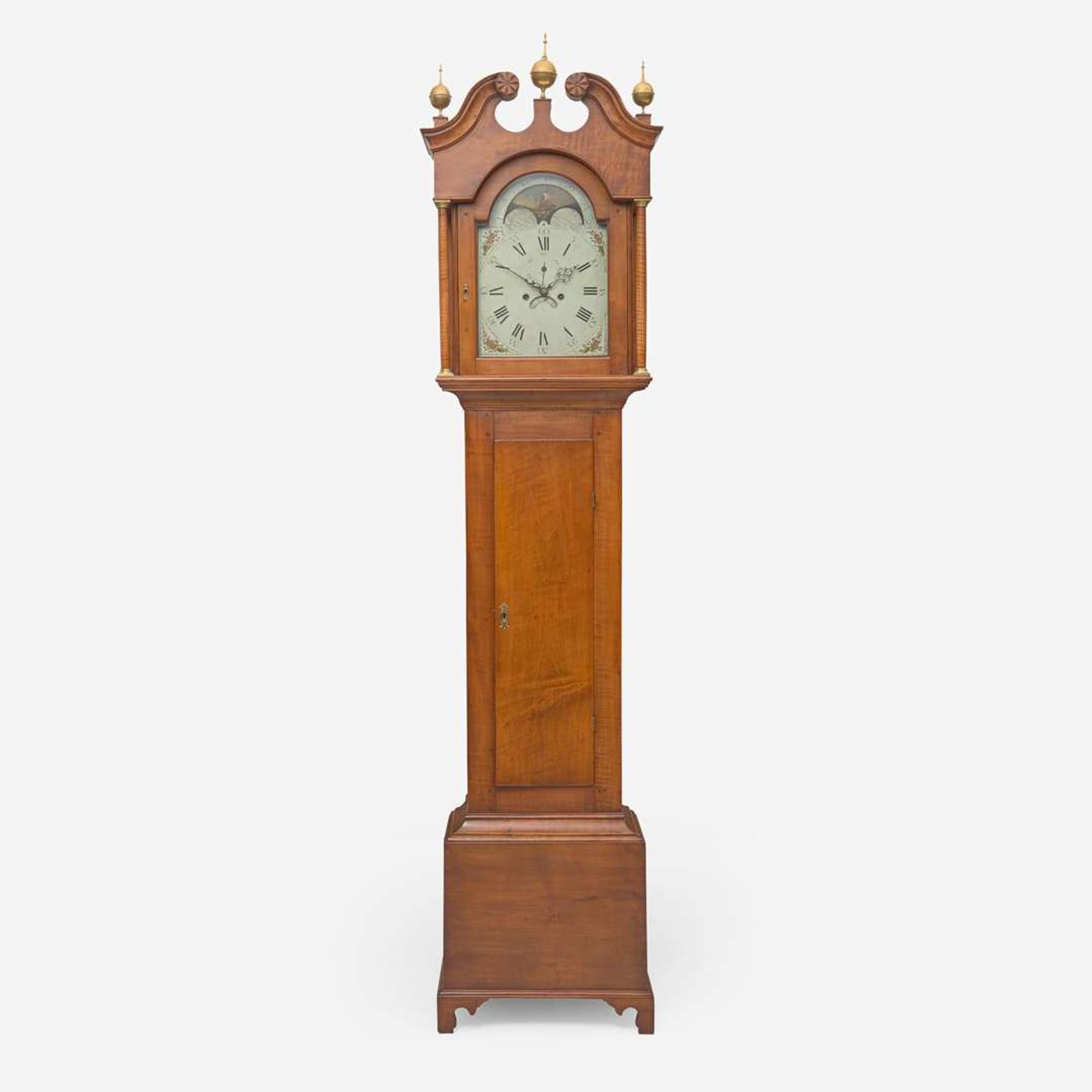 A Federal carved maple tall case clock Works signed Timothy Chandler (1762-1848), Concord, NH, the case attributed to David Young, Hopkinton, NH, circa 1800