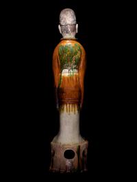 A Pair of Sancai Glazed Pottery Figures of Standing Officials