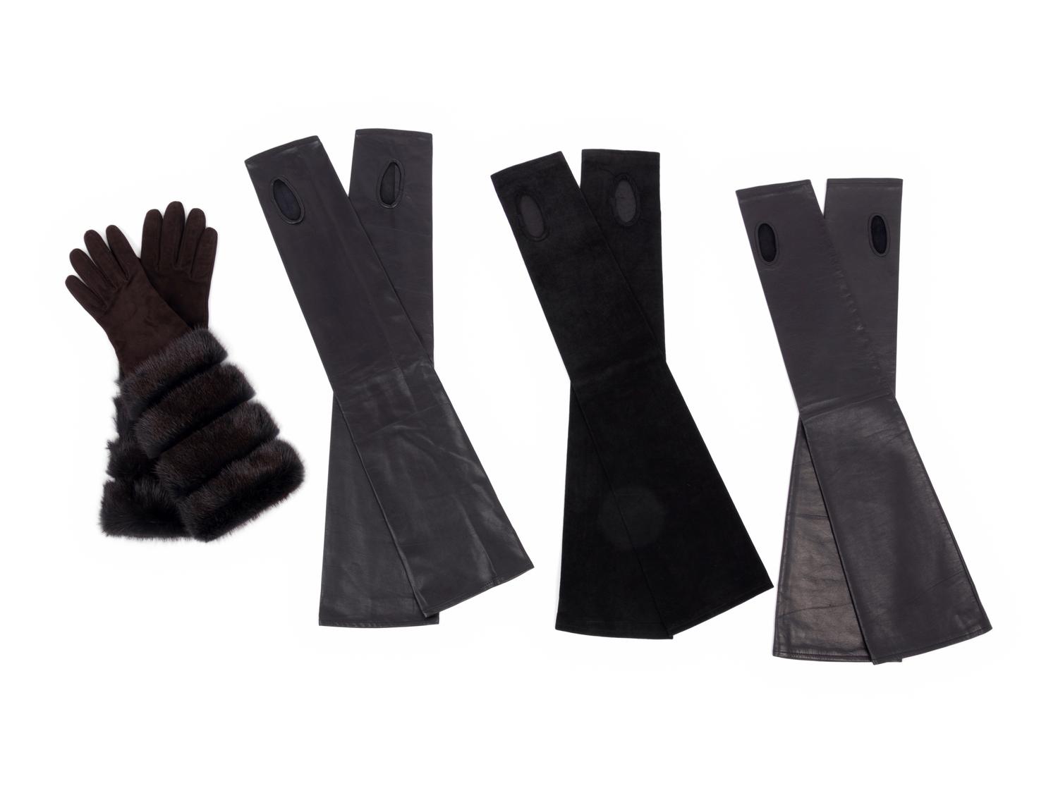 Four Pairs of Leather Gloves: One Loro Piana with Fur, Three sleeves by J. Mendel