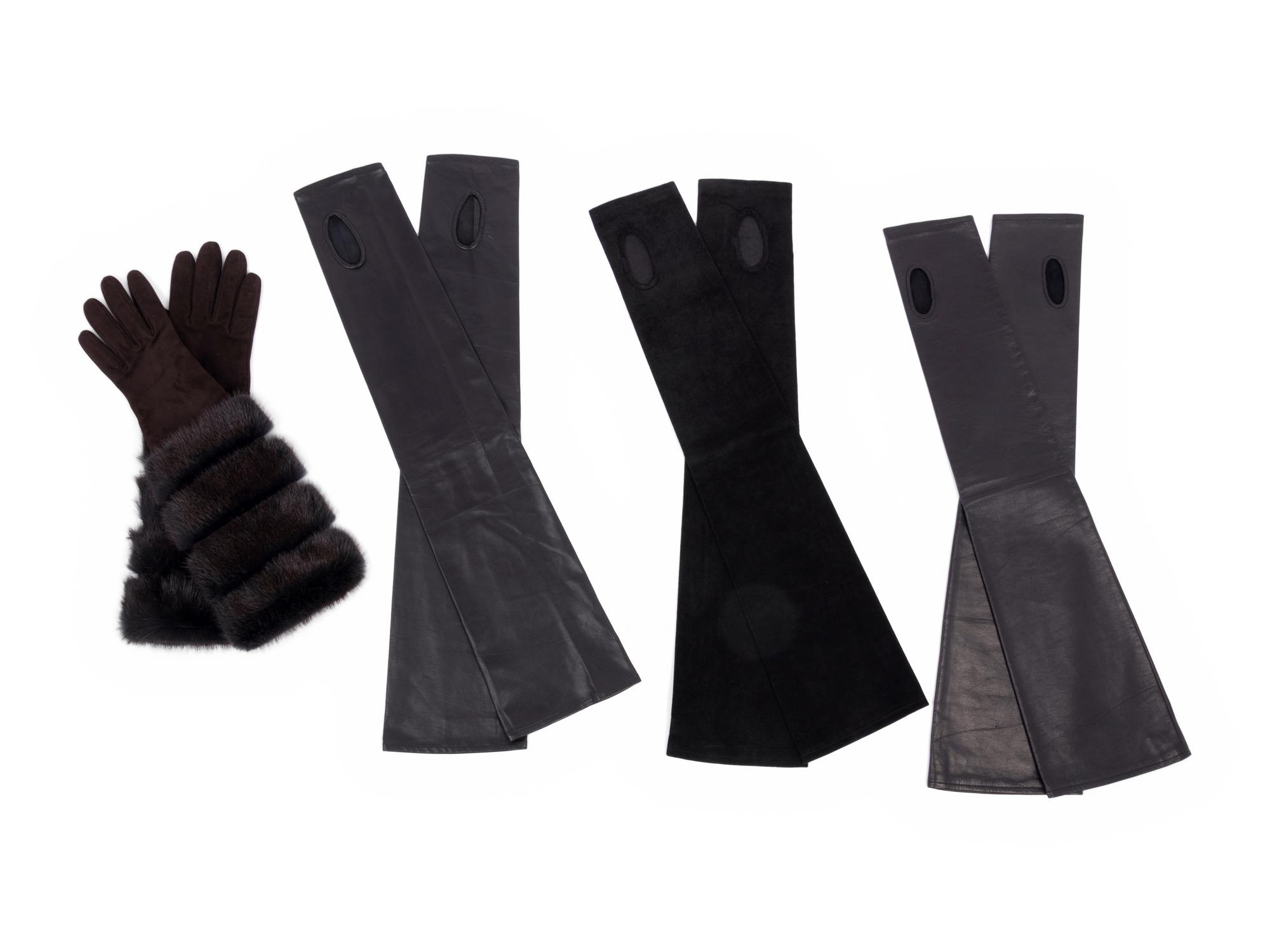 Four Pairs of Leather Gloves: One Loro Piana with Fur, Three sleeves by J. Mendel
