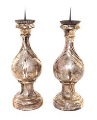 A Pair of Painted Pricket Sticks Height 19 inches. — 19TH CENTURY