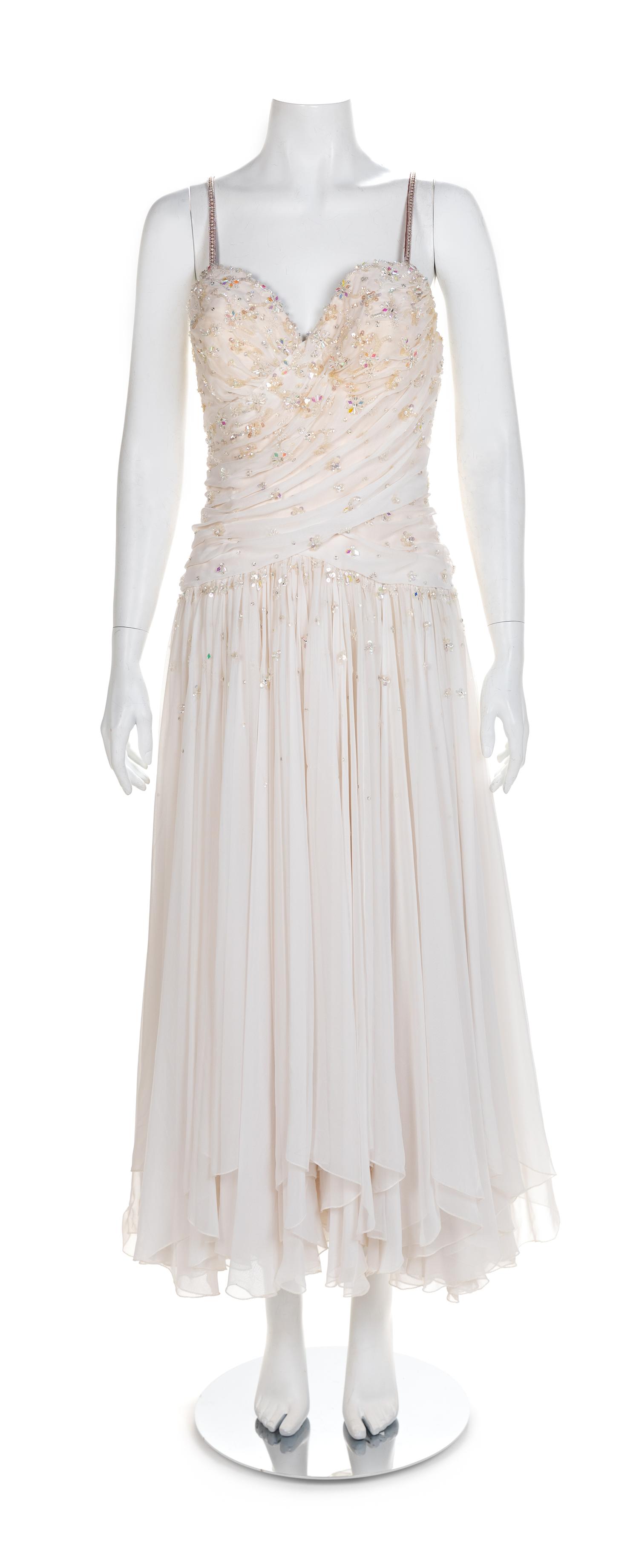 Two Draped and Beaded Chiffon Dresses, 1980-90s