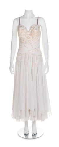 Two Draped and Beaded Chiffon Dresses, 1980-90s