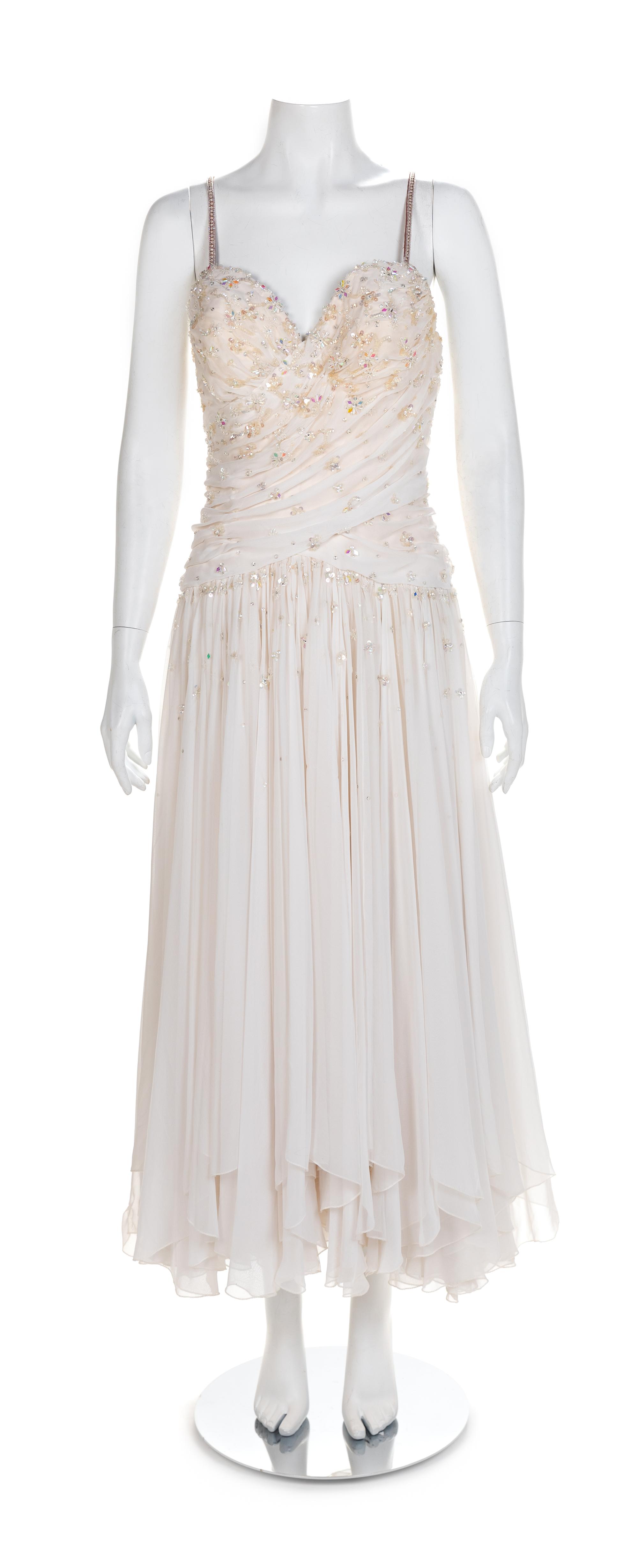 Two Draped and Beaded Chiffon Dresses, 1980-90s