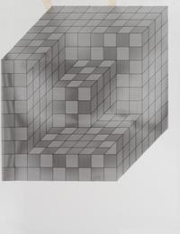Victor Vasarely, (French/Hungarian, 1908-1997), Untitled together with two color paper templates and a black and white mylar template