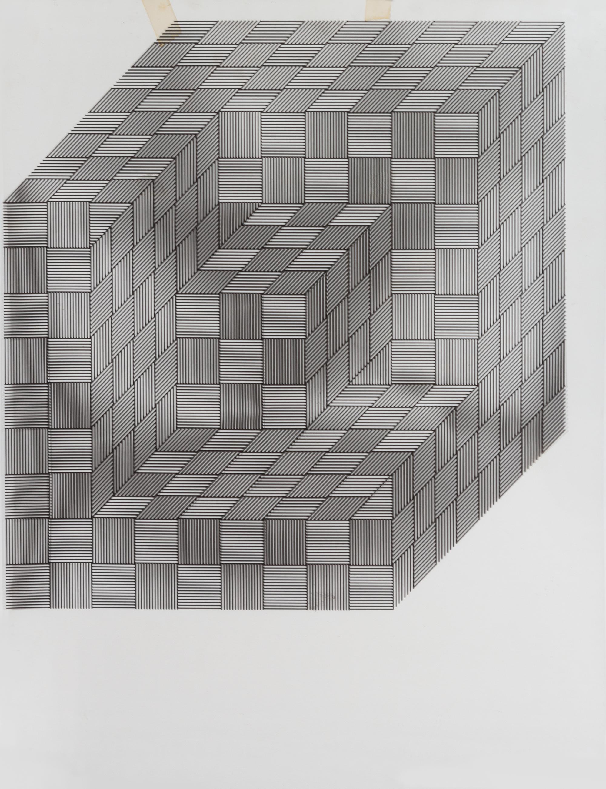 Victor Vasarely, (French/Hungarian, 1908-1997), Untitled together with two color paper templates and a black and white mylar template
