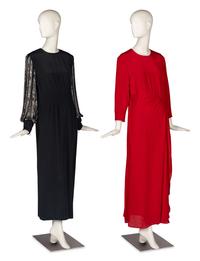 Two Gowns by Richilene and Carolina Herrera Accompanied by a Collection of Costume Jewelry