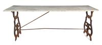 A French Iron and Marble Pastry Table Height 27 1/2 x width 75 x depth 24 1/4 inches. — 19TH CENTURY